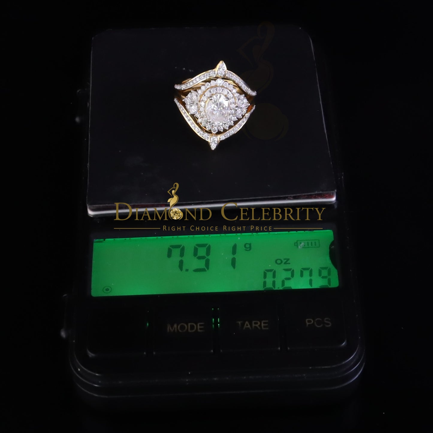 DiamondCelebritees 3.0ct Moissanite Yellow Oval Cut Enhancer 925 Silver Guard Wrap SZ7 Ring Women's