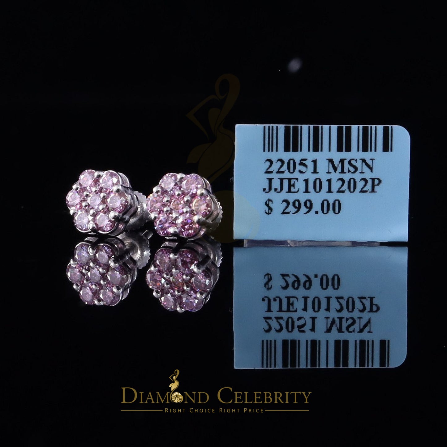 Diamondcelebritees Mens/Womens 925 Silver White 1.00ct VVS 'D' Pink Moissanite Floral Stud Earrings