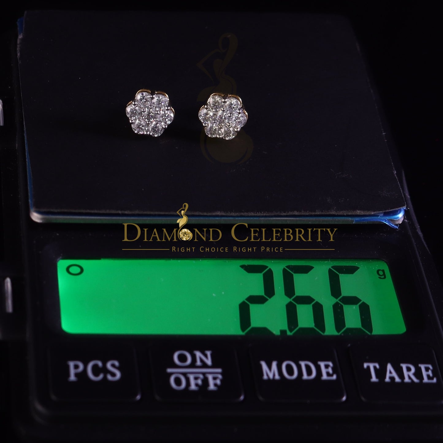 DiamondCelebritees Stud FLORAL Earrings 10k Real Yellow Gold 1.50ct VVS 'D' Color Real Moissanite