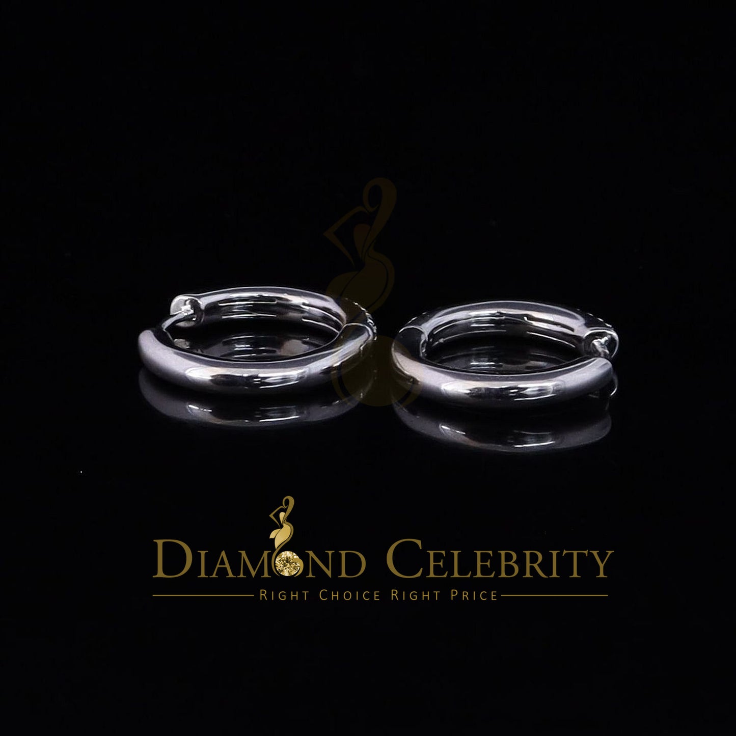 DiamondCelebritees Men's hip hop White 925 Sterling Silver Cubic Zirconia 2 row Huggie Hoop Earring