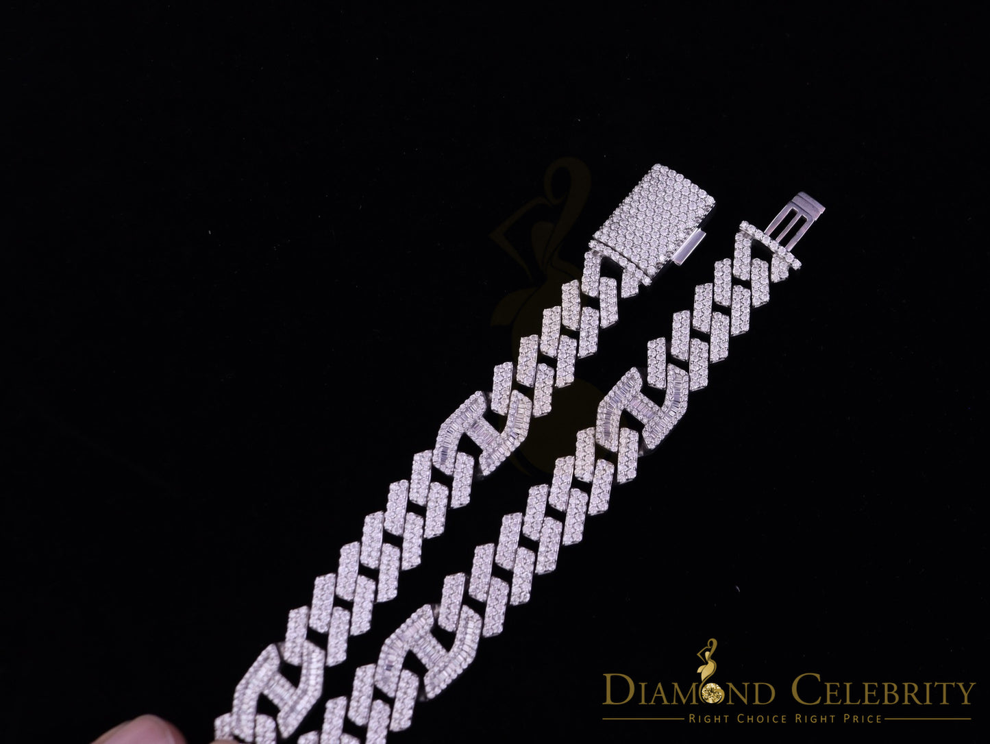 DiamondCelebritees 925 Silver 35ct Moissanite White Men's Cuban Necklace SZ 20inch & 14mm Width