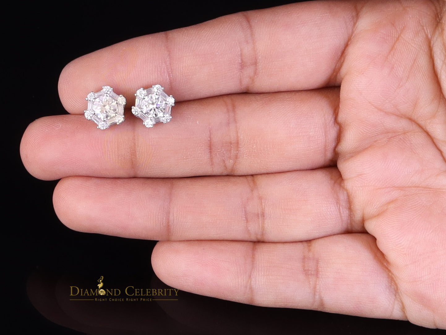 Diamondcelebritees Men's/Womens 925 Silver White 1.50ct VVS 'D' Moissanite Hexagon Stud Earrings