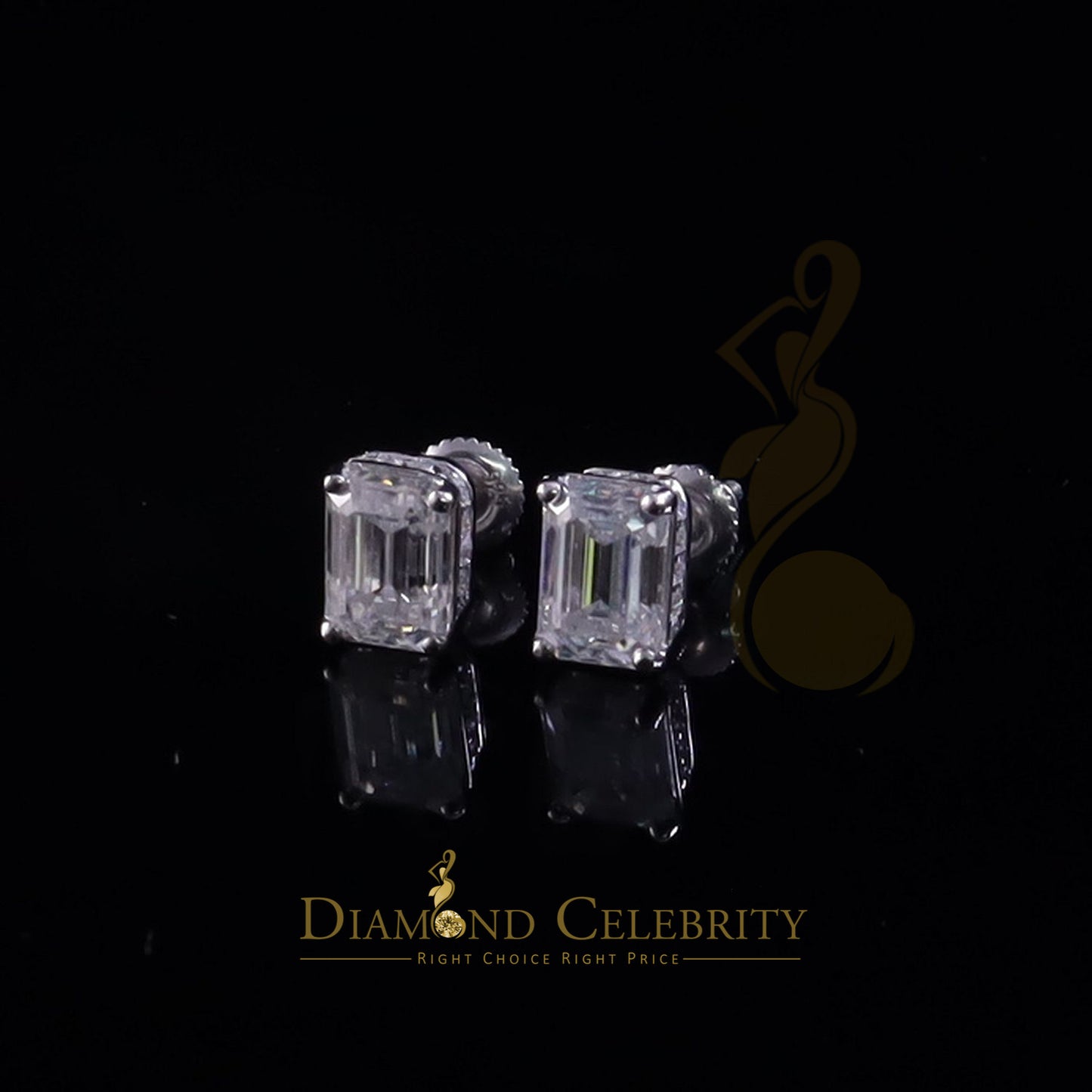 Diamondcelebritees Men's/Women's 925 Silver White 2.50ct VVS D Moissanite Emerald cut Stud Earrings