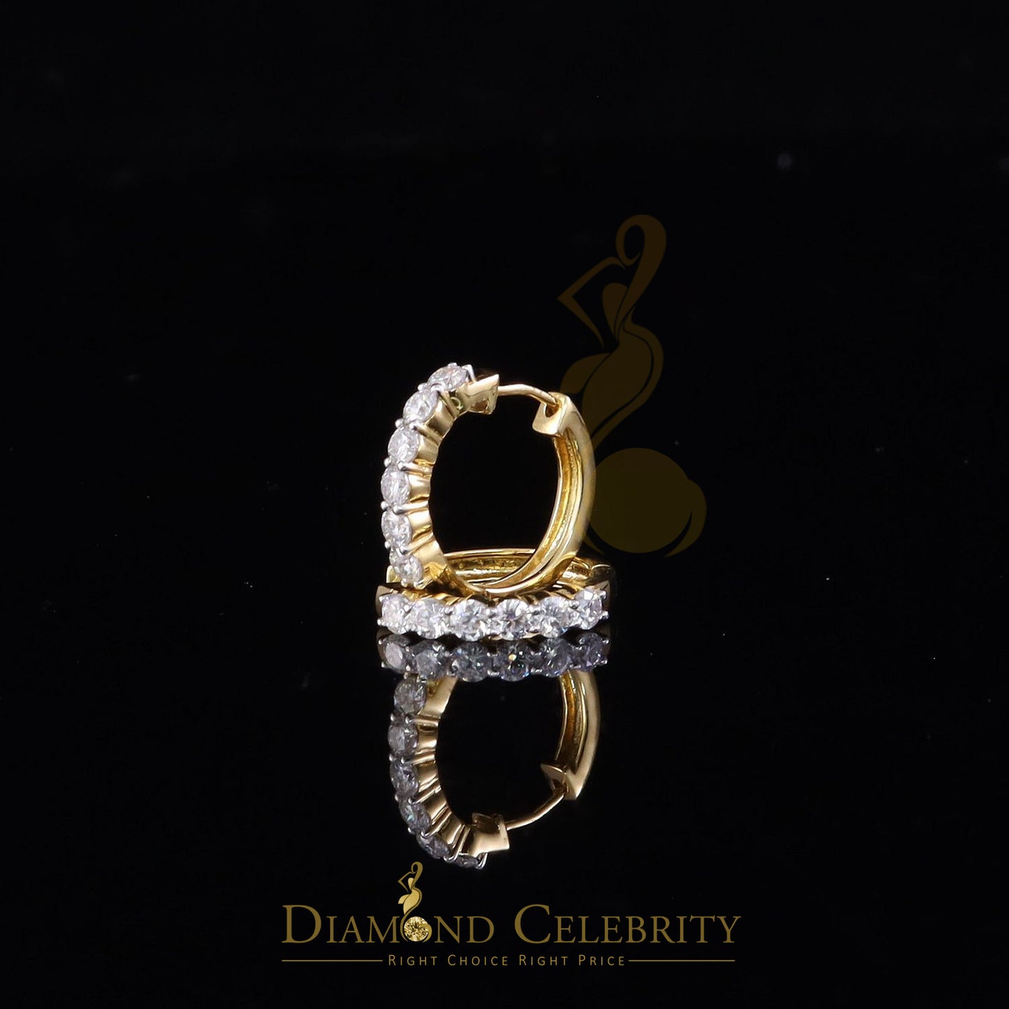 DiamondCelebritees Women's 925 Silver Yellow 1.50ct VVS 'D' Moissanite 1 row Stones Hoop Earrings