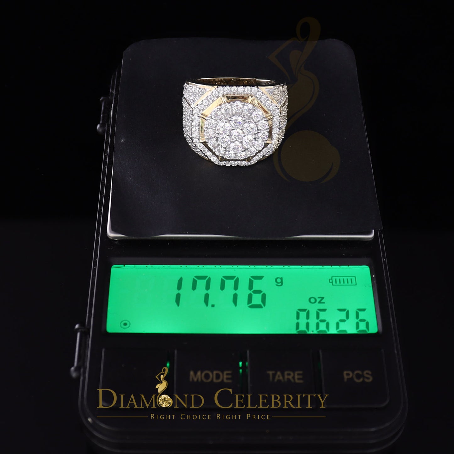 DiamondCelebritees 925 Silver Yellow 8.40ct Cubic Zirconia Wide Men Adjustable Ring From SZ 9 to 11