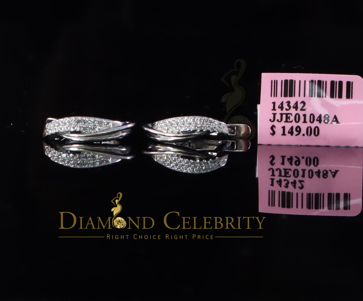 DiamondCelebritees white Gold 925 Sterling Silver Mens Hip Hop Iced 2 row Huggie Hoop Earrings