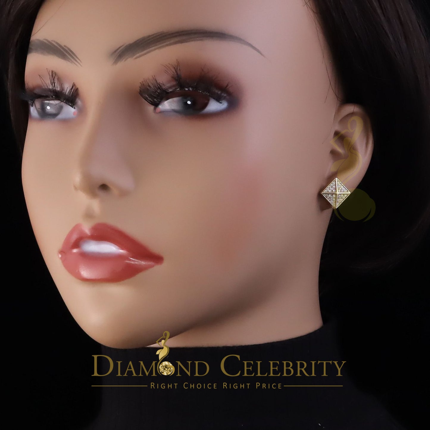 DiamondCelebritees 0.53ct Cubic Zirconia 925 Yellow Silver Women's & Men's Hip Hop Square Earrings