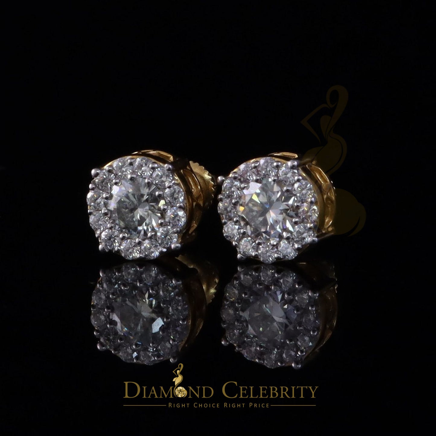 DiamondCelebritees Round Women's/Men's 925 Silver Yellow 0.75ct VVS D Moissanite Round Stud Earring