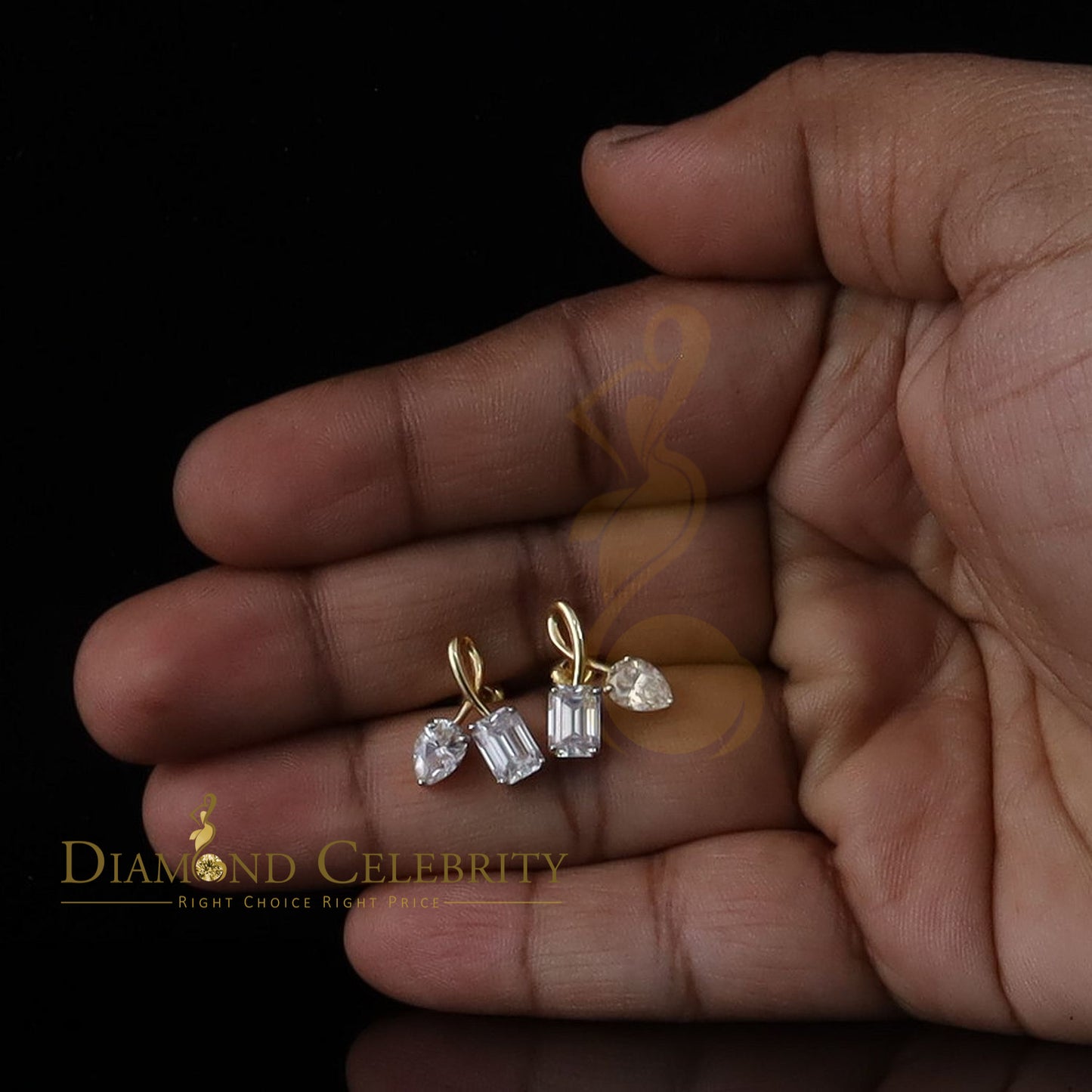 DiamondCelebritees Men's/Women's 925Silver Yellow3.50ct VVS D Moissanite Pear Emerald Stud Earrings
