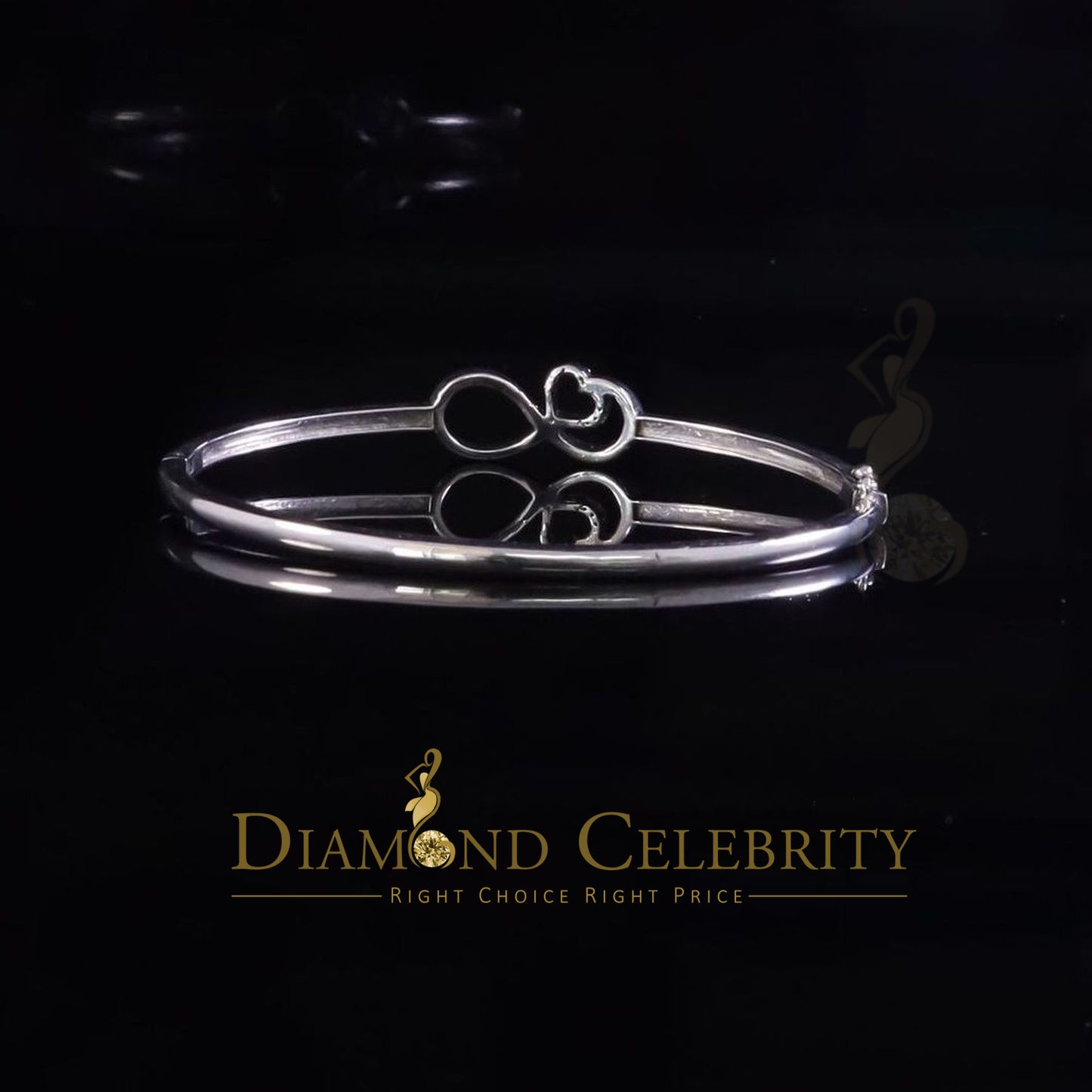 DiamondCelebritees Sterling Silver White Heart Infinity Bangle 0.14ct Cubic Zirconia Size 7 Inch