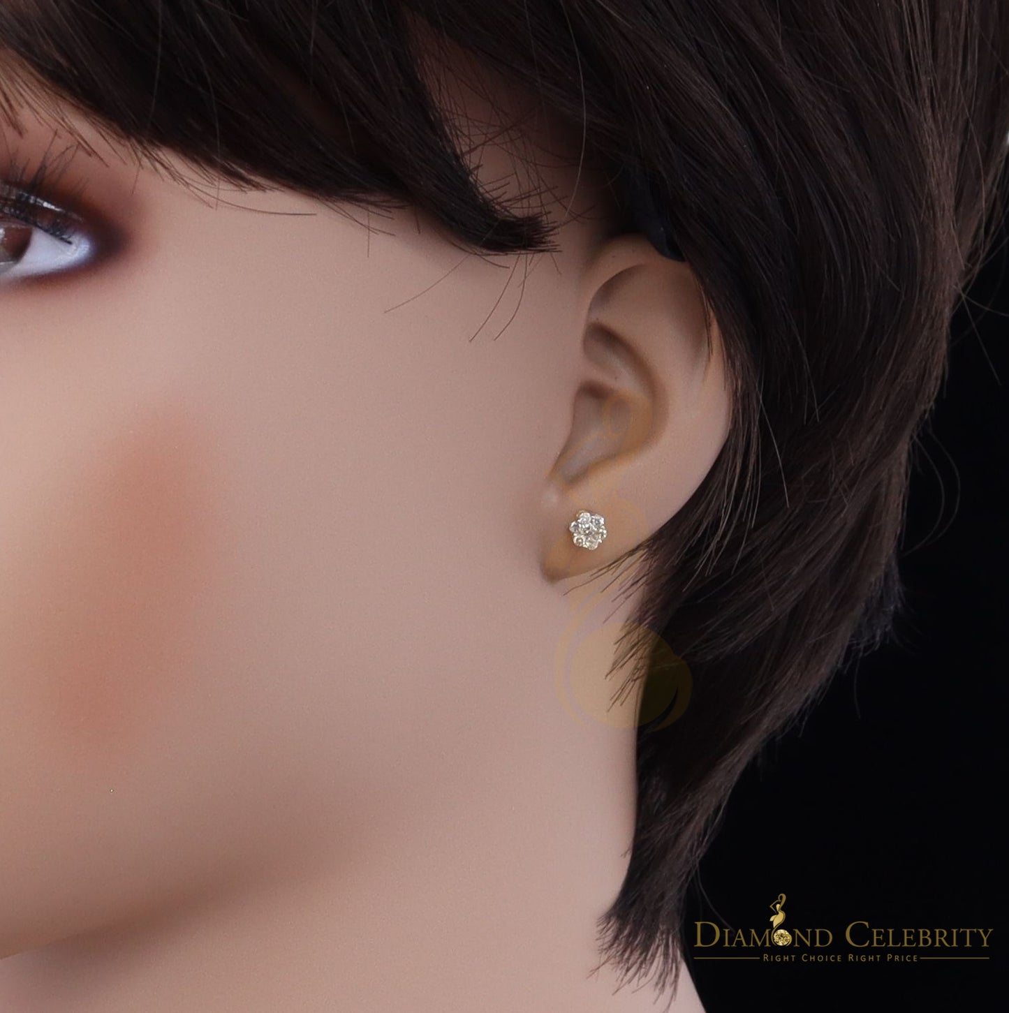 DiamondCelebritees Real 10K Yellow Gold Flower Stud 4.55mm Ladies Earring with Real 0.25CT Diamonds