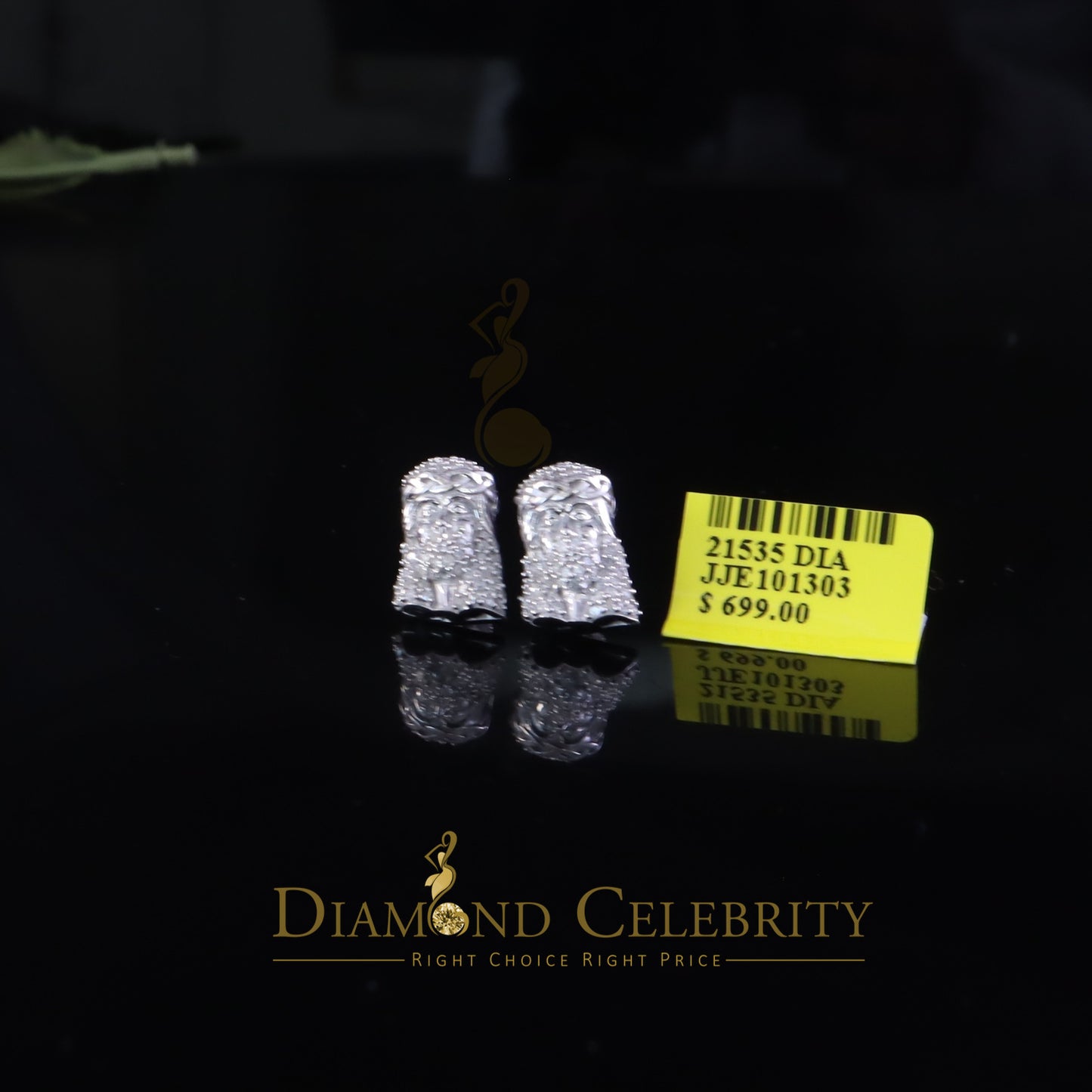 DiamondCelebritees 0.50ct Diamond 925 Sterling Silver White for Men's & Women Stud JESUS Earrings
