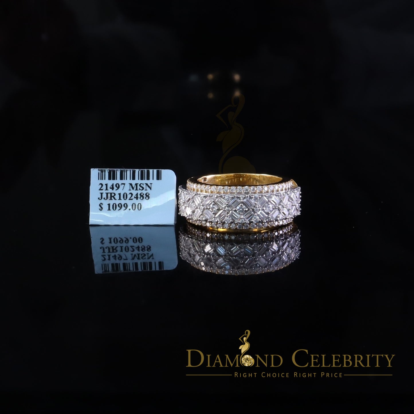 DiamondCelebritees New Baguette Band Ring SZ 8 Women/Men 925 Yellow Silver2.50ct VVS D Moissanite