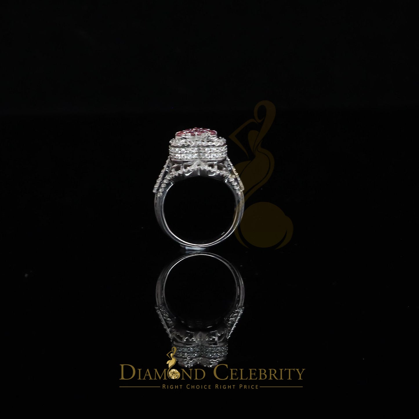 DiamondCelebritees 2.50CT Women's925 Silver White VVS 'D' PINK Moissanite 3D Heart Shape Ring Size7
