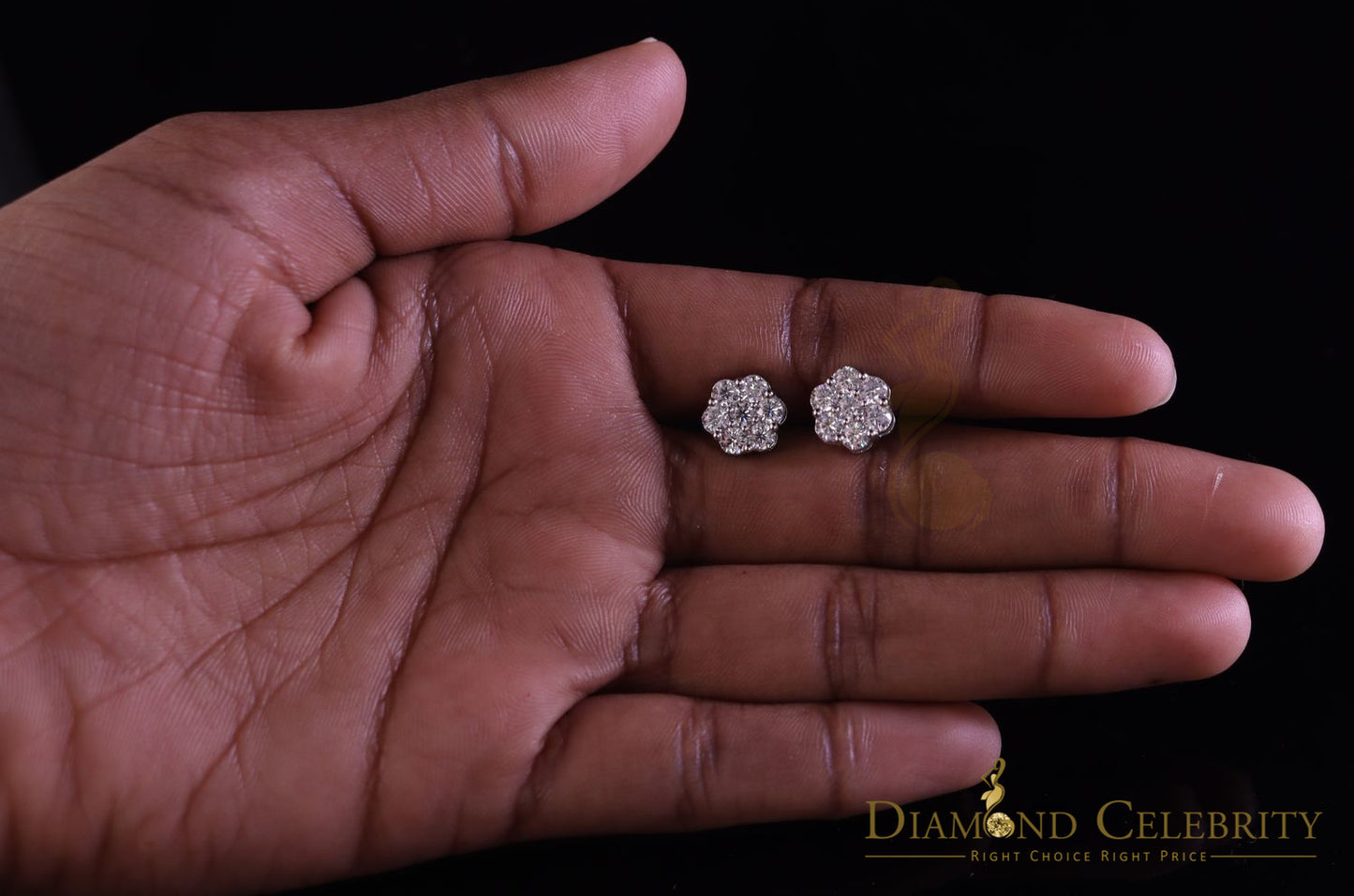 DiamondCelebritees 1.50ct Vvs 'D' Color Genuine Moissanite Stud FLORAL Earrings 10k Real White Gold