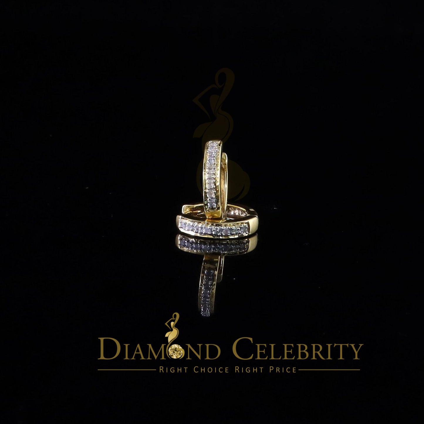 DiamondCelebritees 0.07ct Diamond 925 Sterling Silver Yellow Hoop Stud Earrings For Men's / Women's