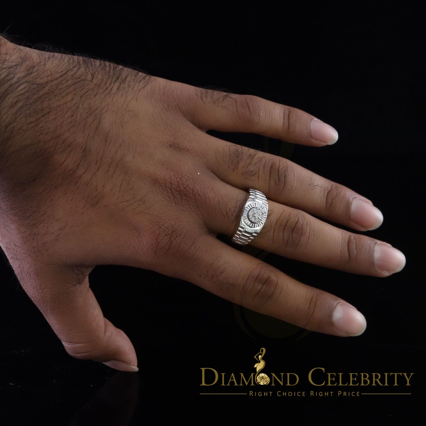 DiamondCelebritees 925 Sterling Silver 0.05ct Real Diamond Men's Style White Band Style Ring SZ 10