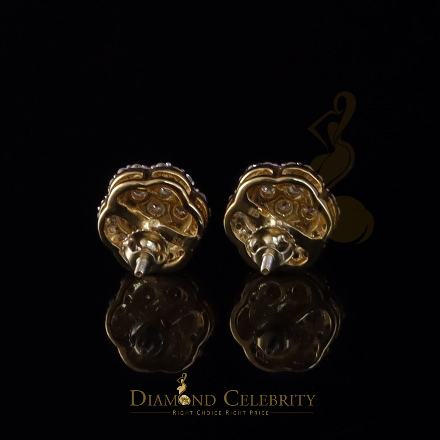 DiamondCelebritees Puffy Men/Women's 925 Silver Yellow 2.00ct VVS D Moissanite Floral Stud Earrings