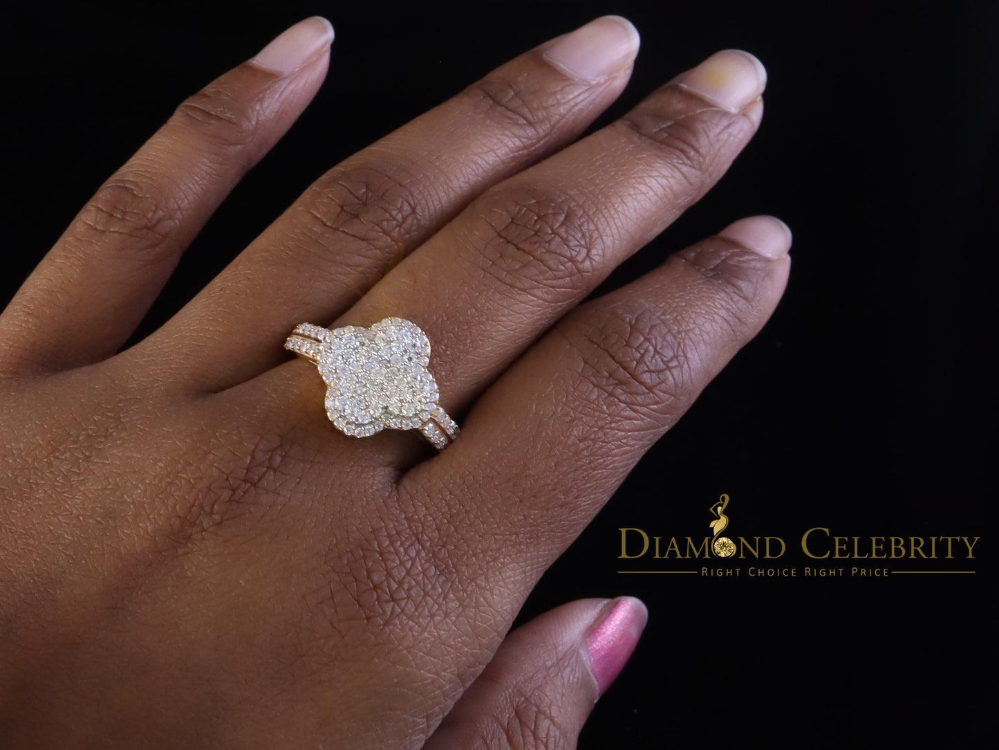 DiamondCelebritees 1.66ct VVS D Four Leaf Clover Silver Moissanite Yellow For Women's Ring Size 7