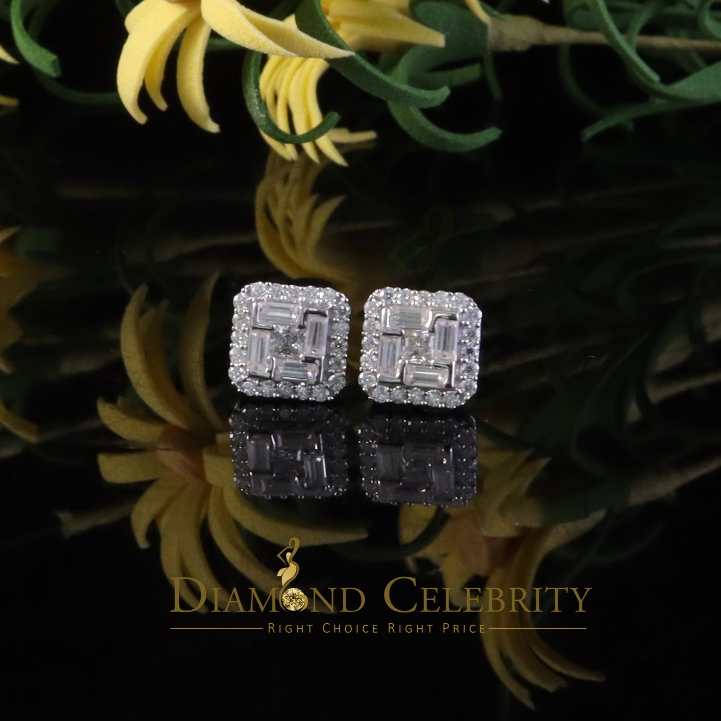 Diamondcelebritees White Silver 1.25ct VVS 'D' Moissanite Men's/Women's 925 Square Stud Earrings