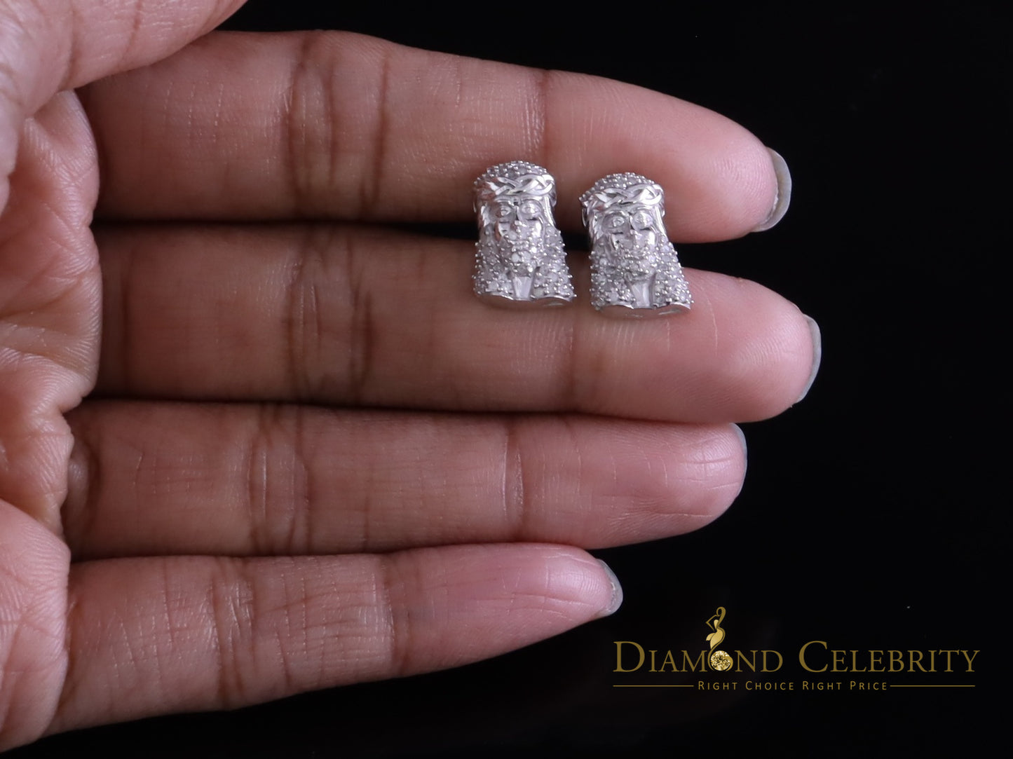 DiamondCelebritees 0.50ct Diamond 925 Sterling Silver White for Men's & Women Stud JESUS Earrings