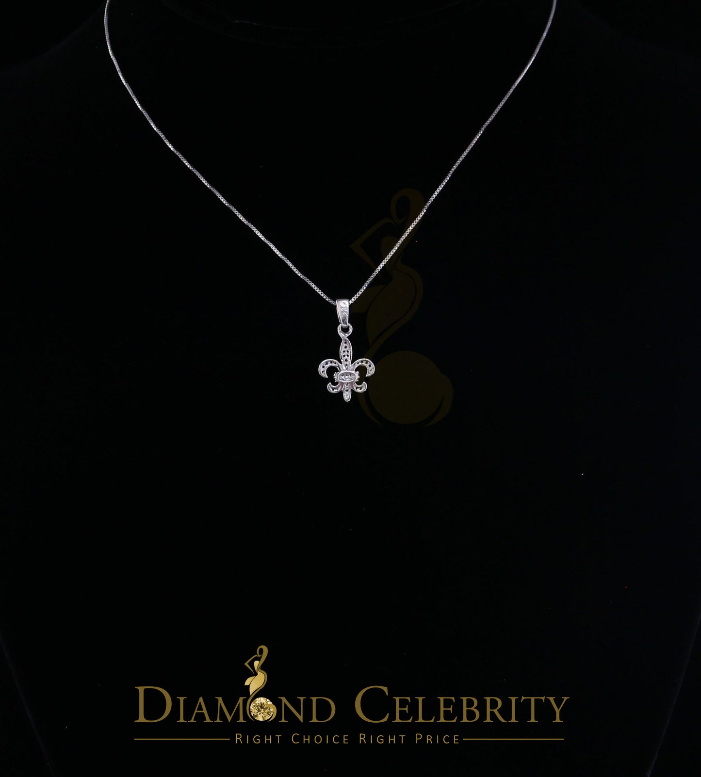 DiamondCelebritees 925 Sterling Silver Fleur de Lis Shape Pendant with 0.38ct Cubic Zirconia