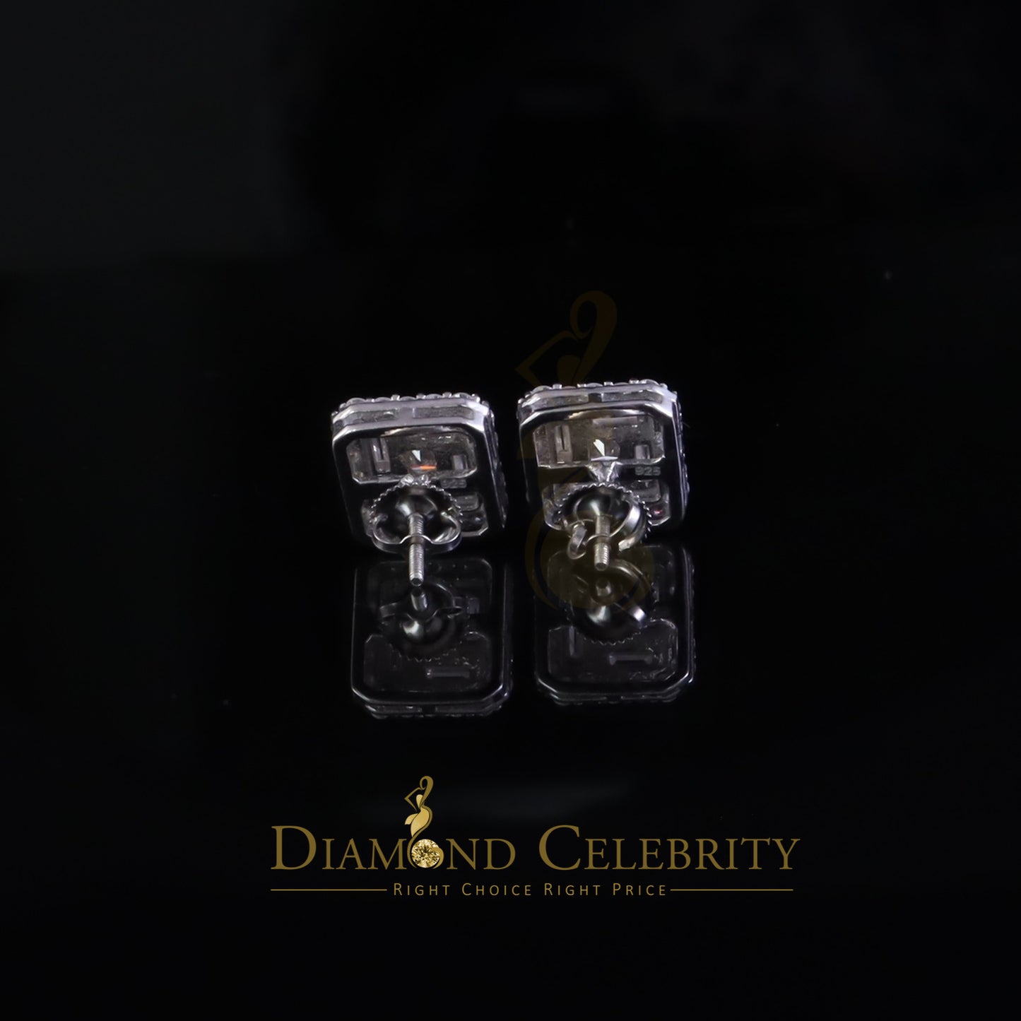 Diamondcelebritees New Men's White 925 Silver 1.66ct VVS D Moissanite Square Stud Womens Earring