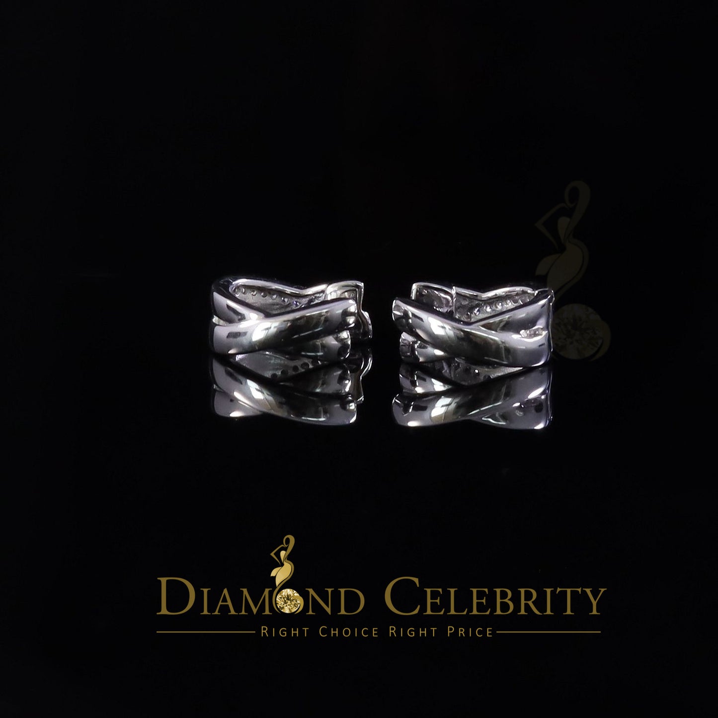DiamondCelebritees Mens hip hop white Gold 925 Sterling Silver Iced 1 row Huggie Hoop earrings