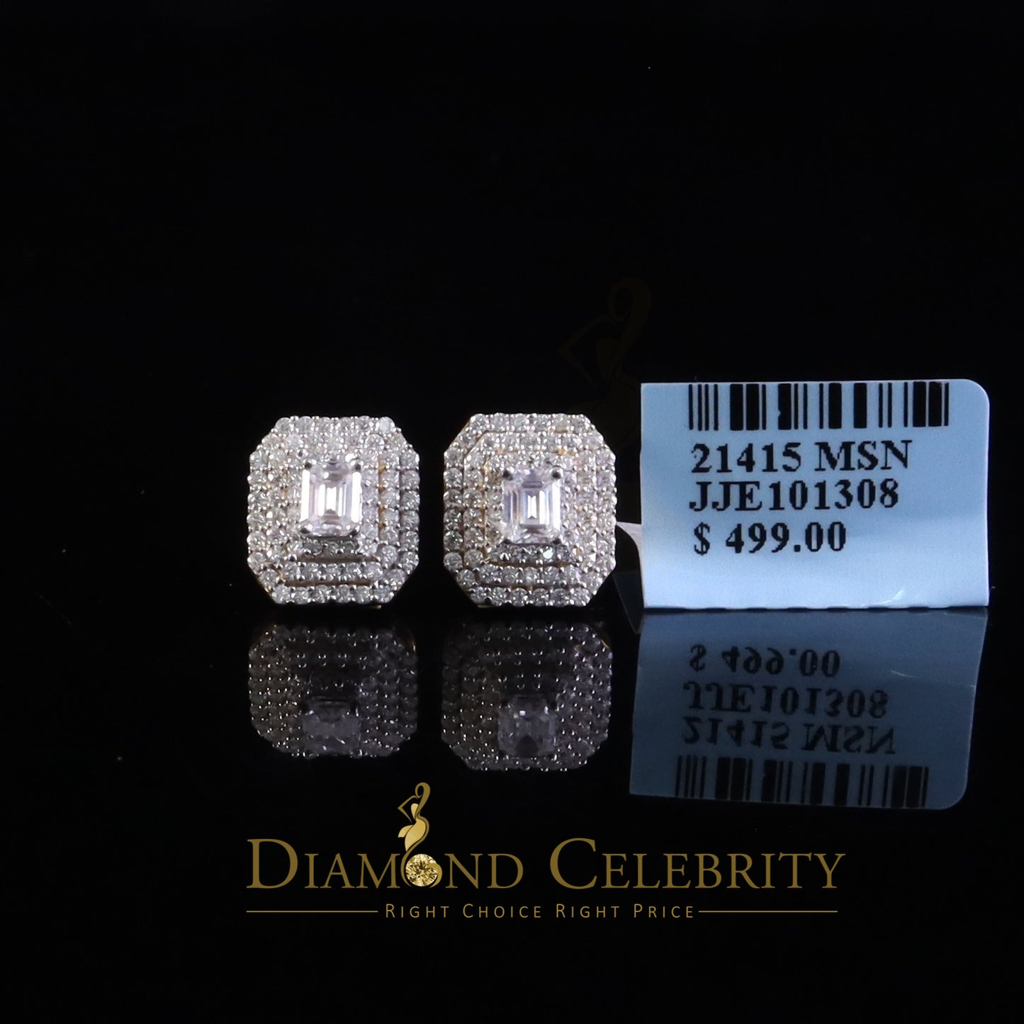 DiamondCelebritees Octagonal Emerald Cut 1.10ct VVS D Moissanite Unisex 925 Yellow Silver Earrings