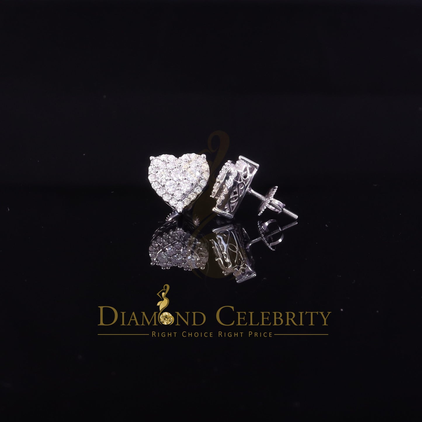 Diamondcelebritees Men's/Womens 925 Silver White 1.25ct VVS 'D' Moissanite Heart Stud Earrings