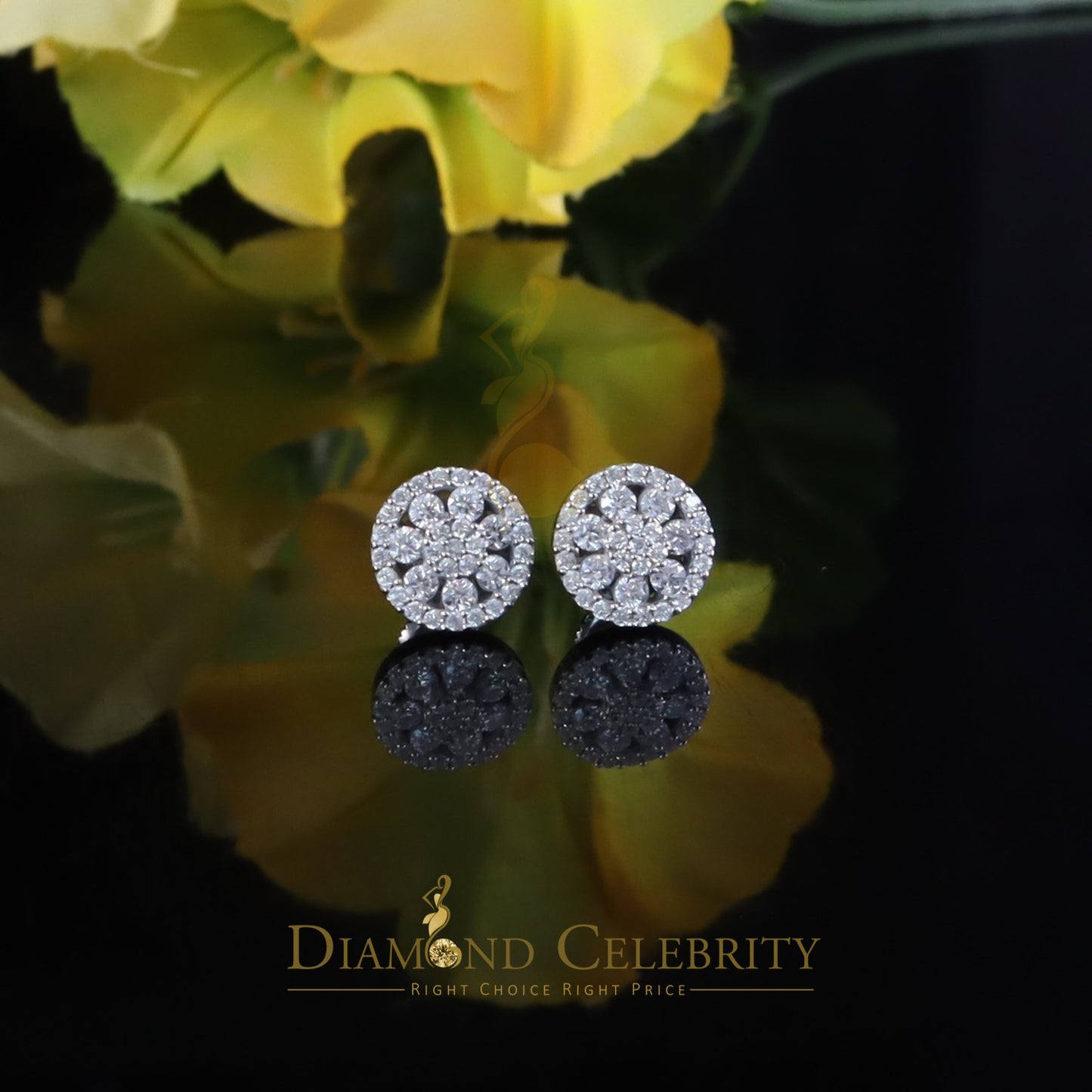 Diamondcelebritees New 0.66ct VVS 'D' Moissanite Men's/Womens 925 Silver White FLoral Stud Earrings