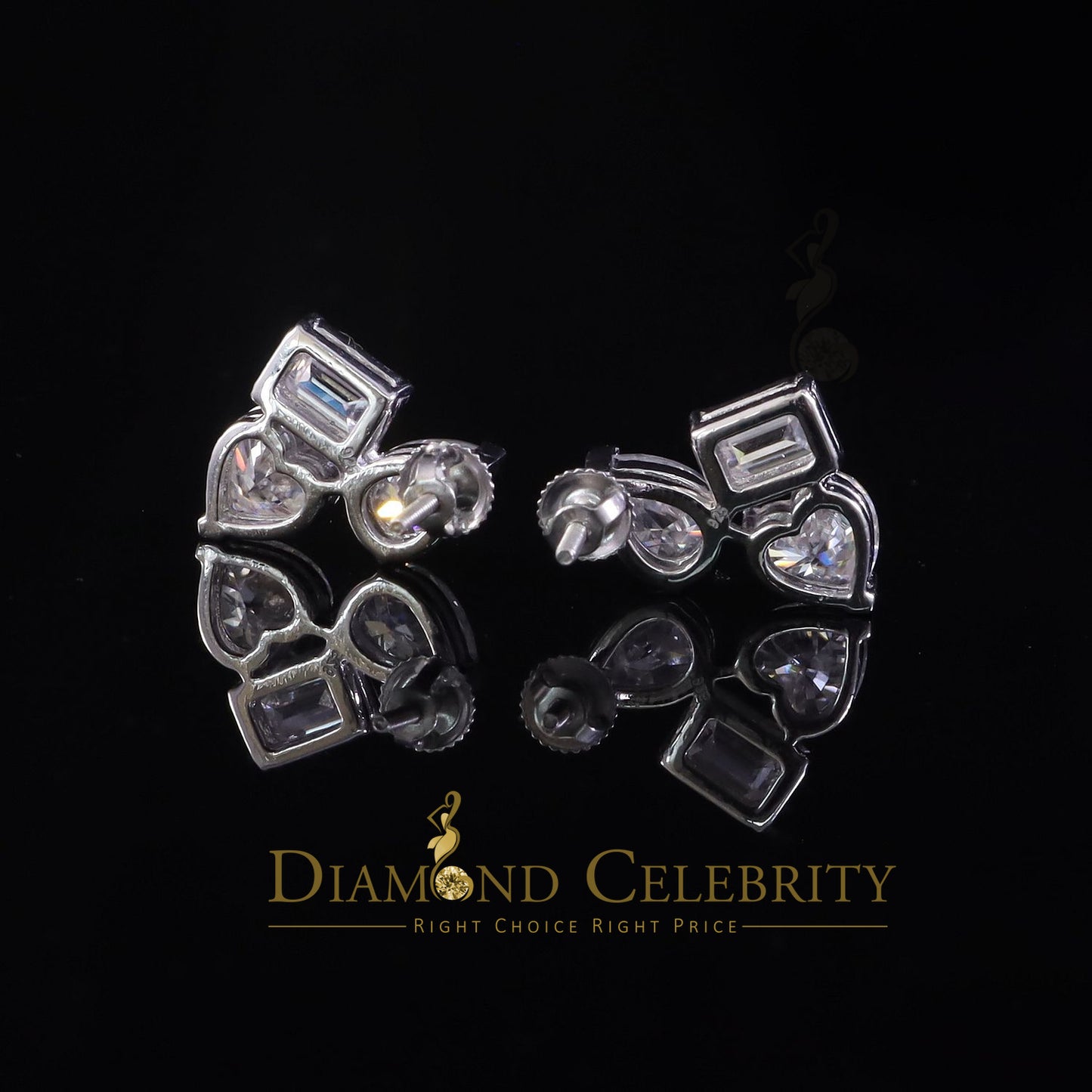 Diamondcelebritees 5.00 CT VVS 'D' Moissanite Women's Tri 925 Silver White Toi et Moi Stud Earrings