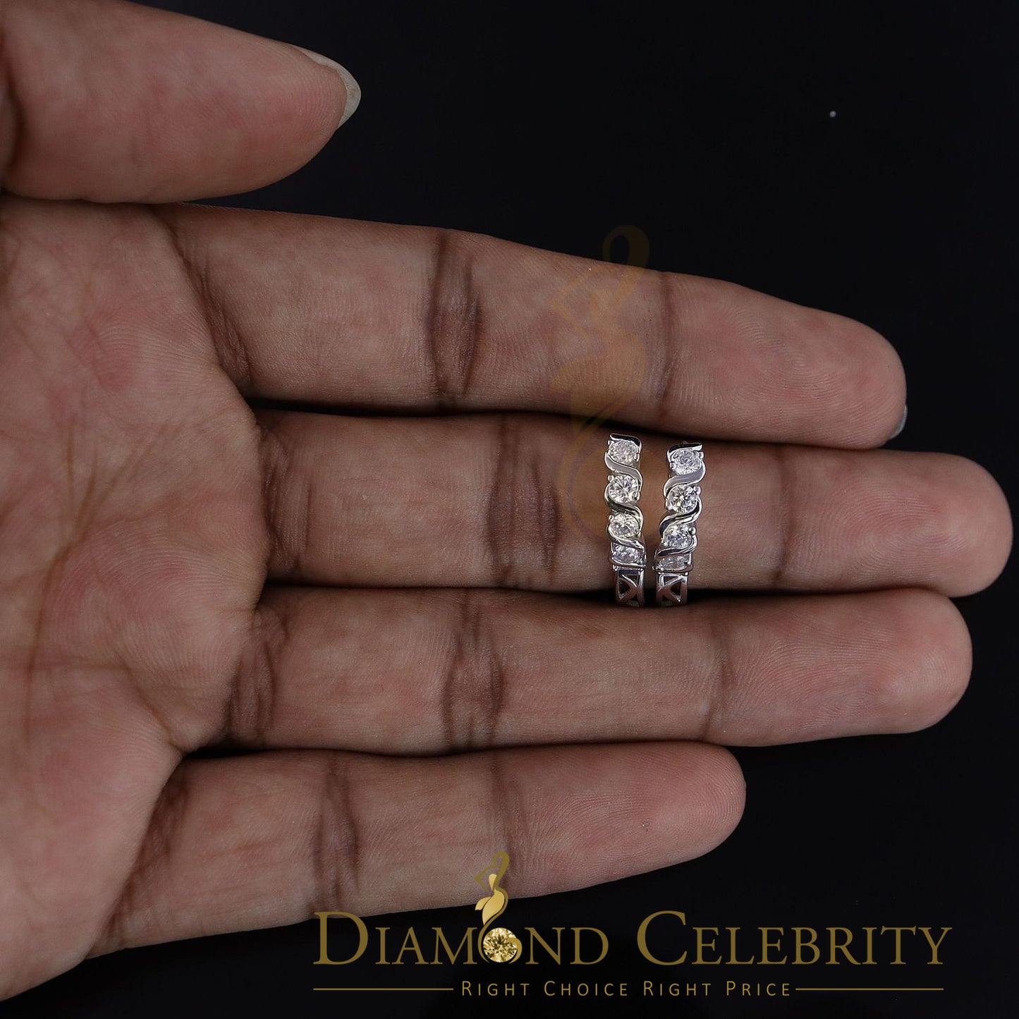 DiamondCelebritees Hip Hop Men's White 925 Sterling Silver Cubic Zirconia 1 row Huggie Hoop Earring