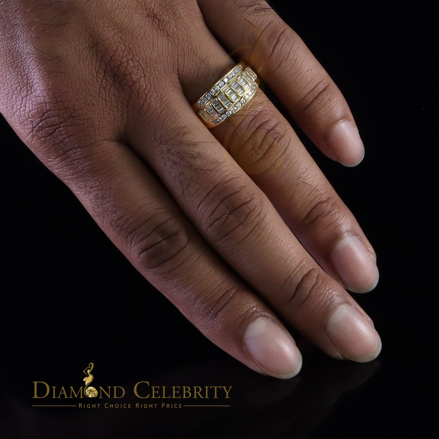 DiamondCelebritees 925 Yellow 1.75ct Cubic Zirconia Silver Men's Adjustable Ring From SZ 9 to 11