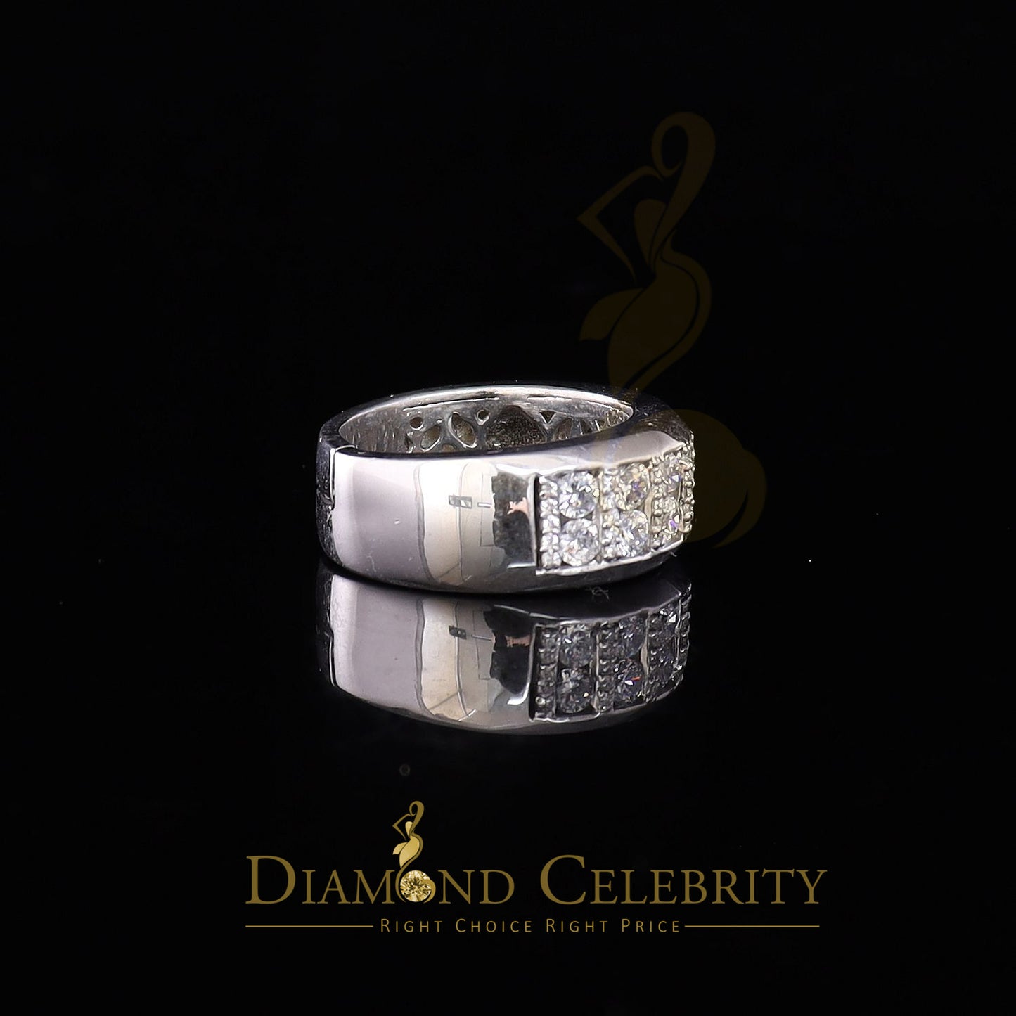 DiamondCelebritees Men's 3.0ct Cubic Zirconia white Silver Round Adjustable Ring From SZ 8 to 10