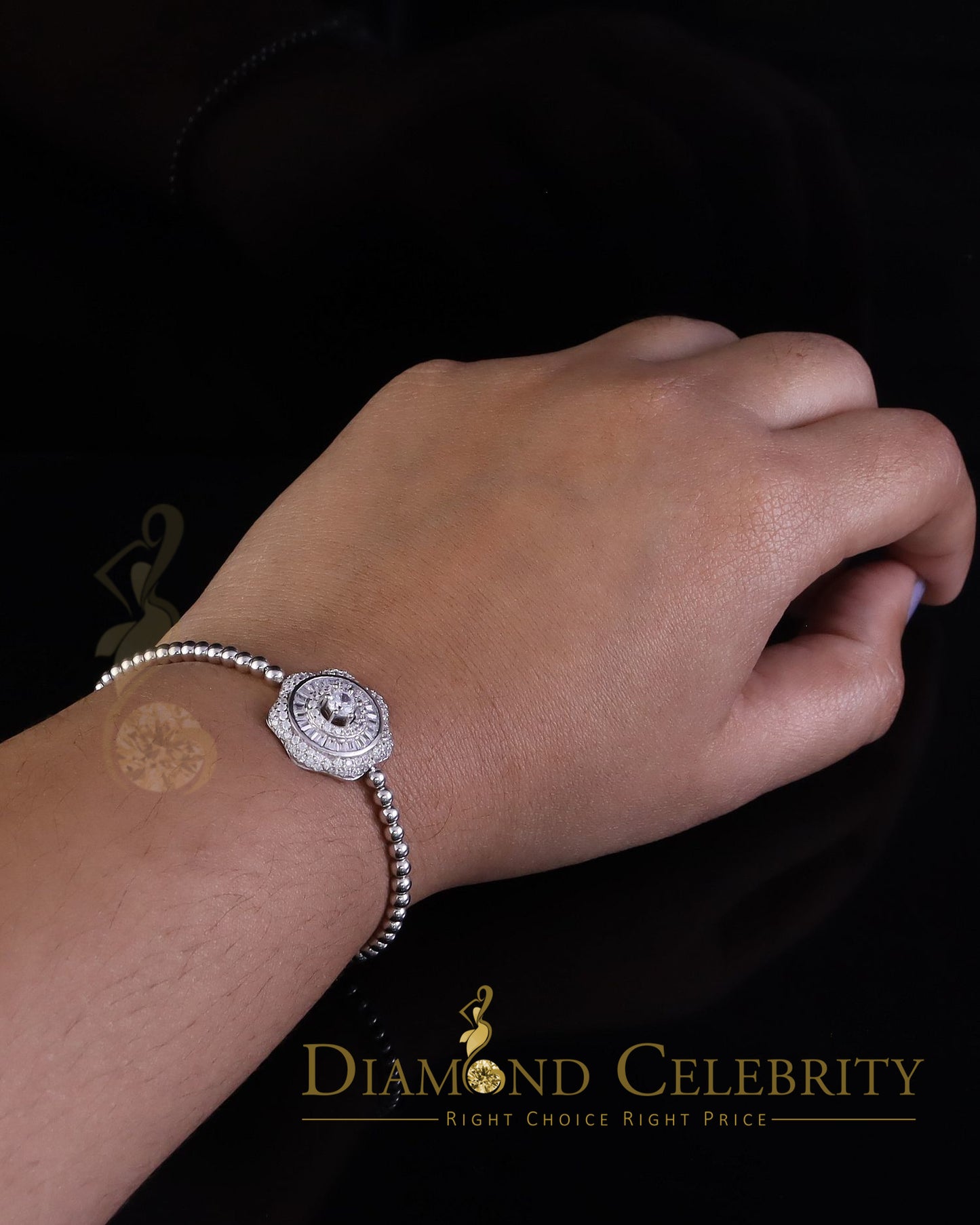 Diamondcelebritees 925 Sterling Silver Solitaire White Bracelet Cubic Zirconia Adjustable SZ 7 Inch