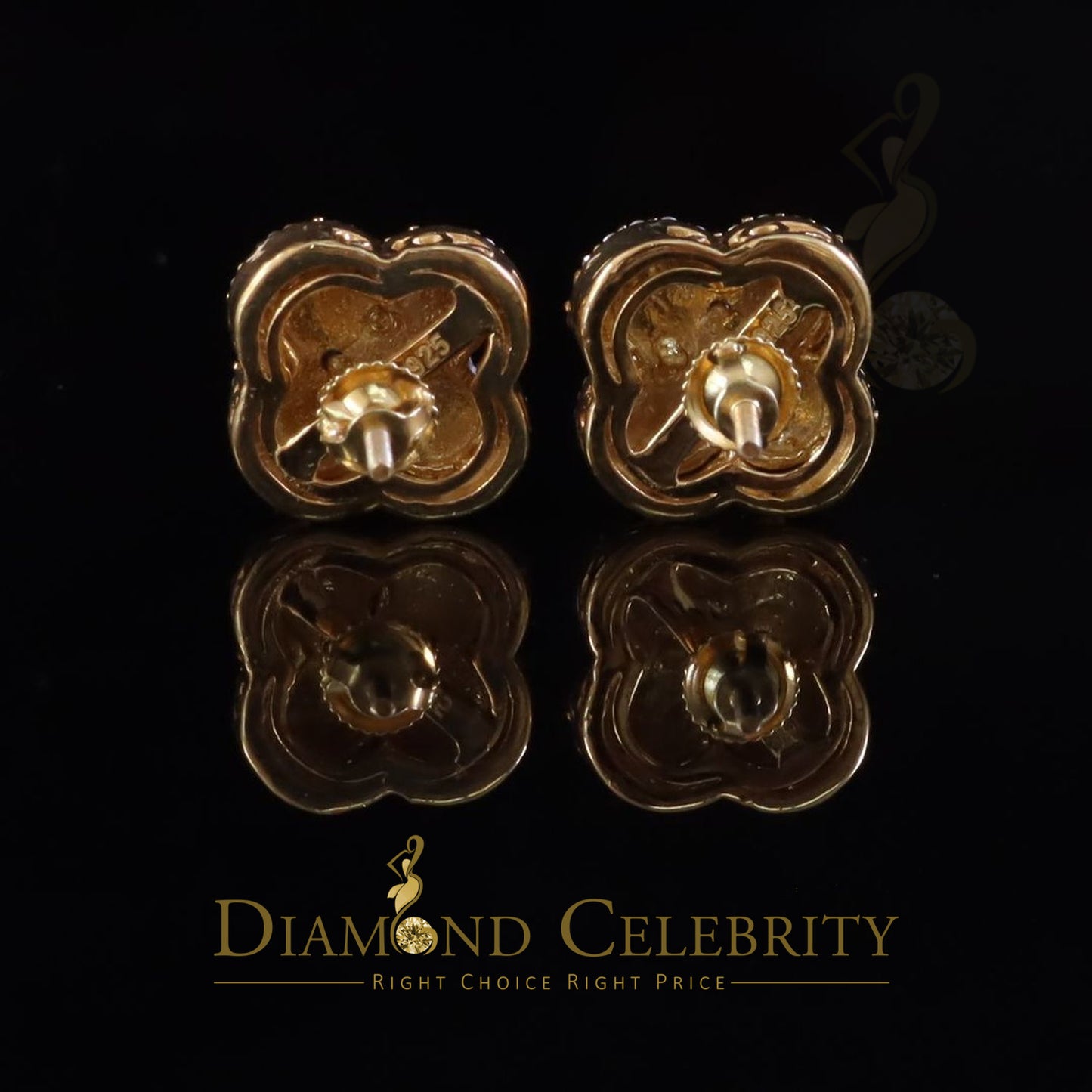 DiamondCelebritees 925 Yellow Silver0.66ct VVS 'D' Moissanite Square Stud Earring Men's/Womens