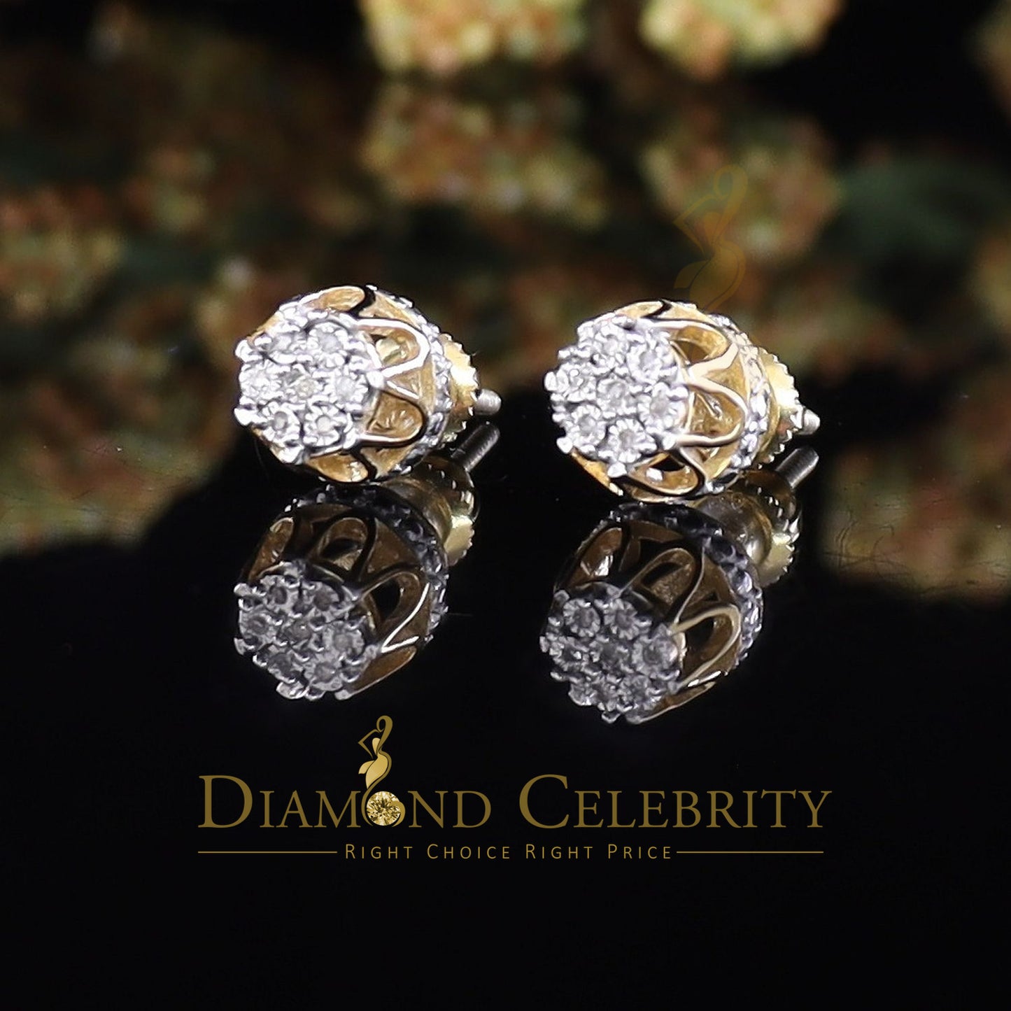 DiamondCelebritees 925 Sterling Silver Yellow 0.05ct Diamond For Men's & Women's Floral Earrings