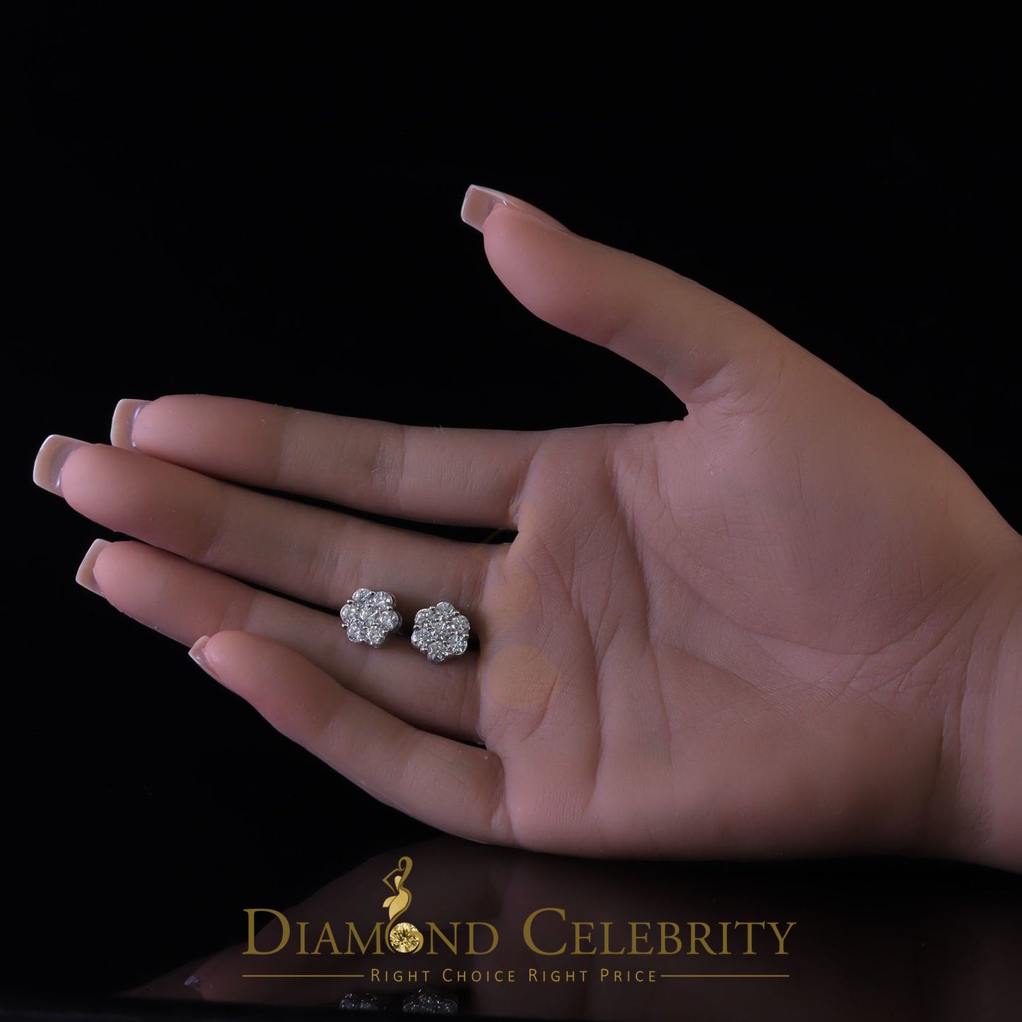 DiamondCelebritees Real Moissanite VVS 'D' Color 2.25 ct 10k Real White Gold Stud FLORAL Earrings