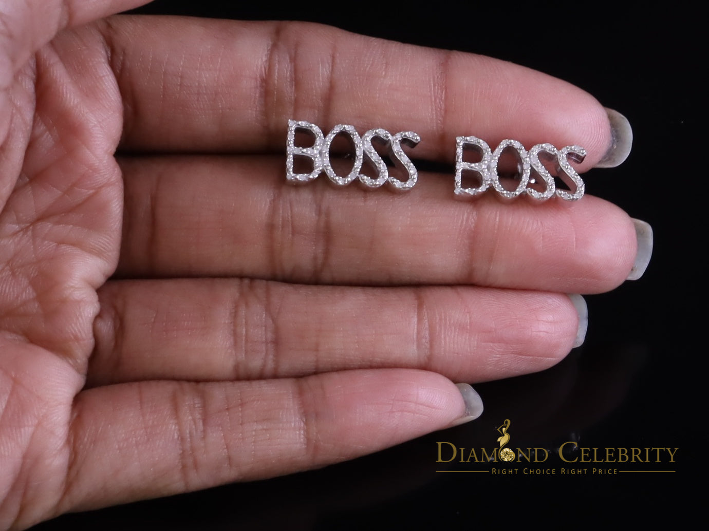 DiamondCelebritees 0.20Ct White Natural 925 Sterling Silver BOSS Womens Diamonds Stud Earrings