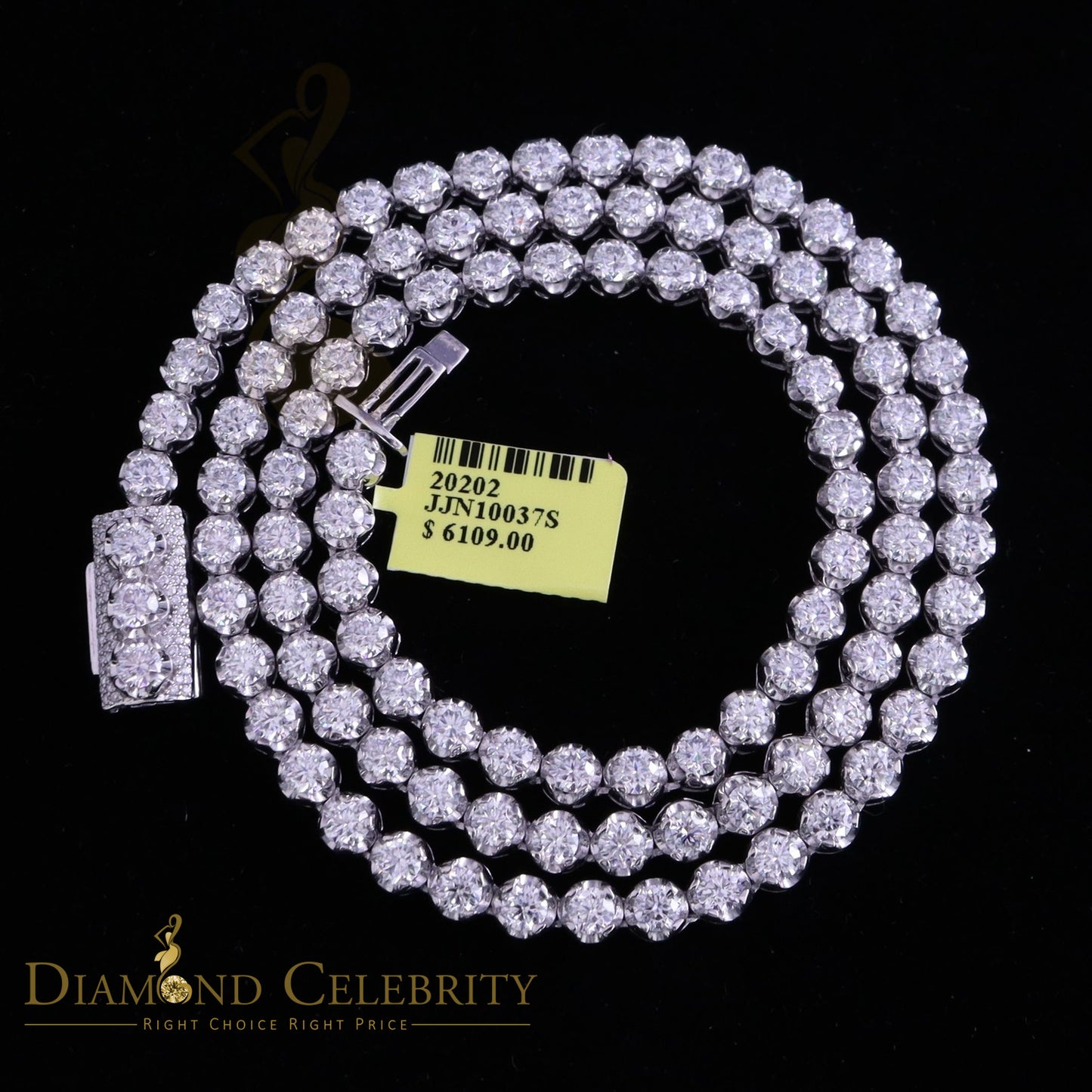 DiamondCelebritees 925 Silver White 20ct Moissanite Tennis Men's Necklace size 22inch & Width 6mm