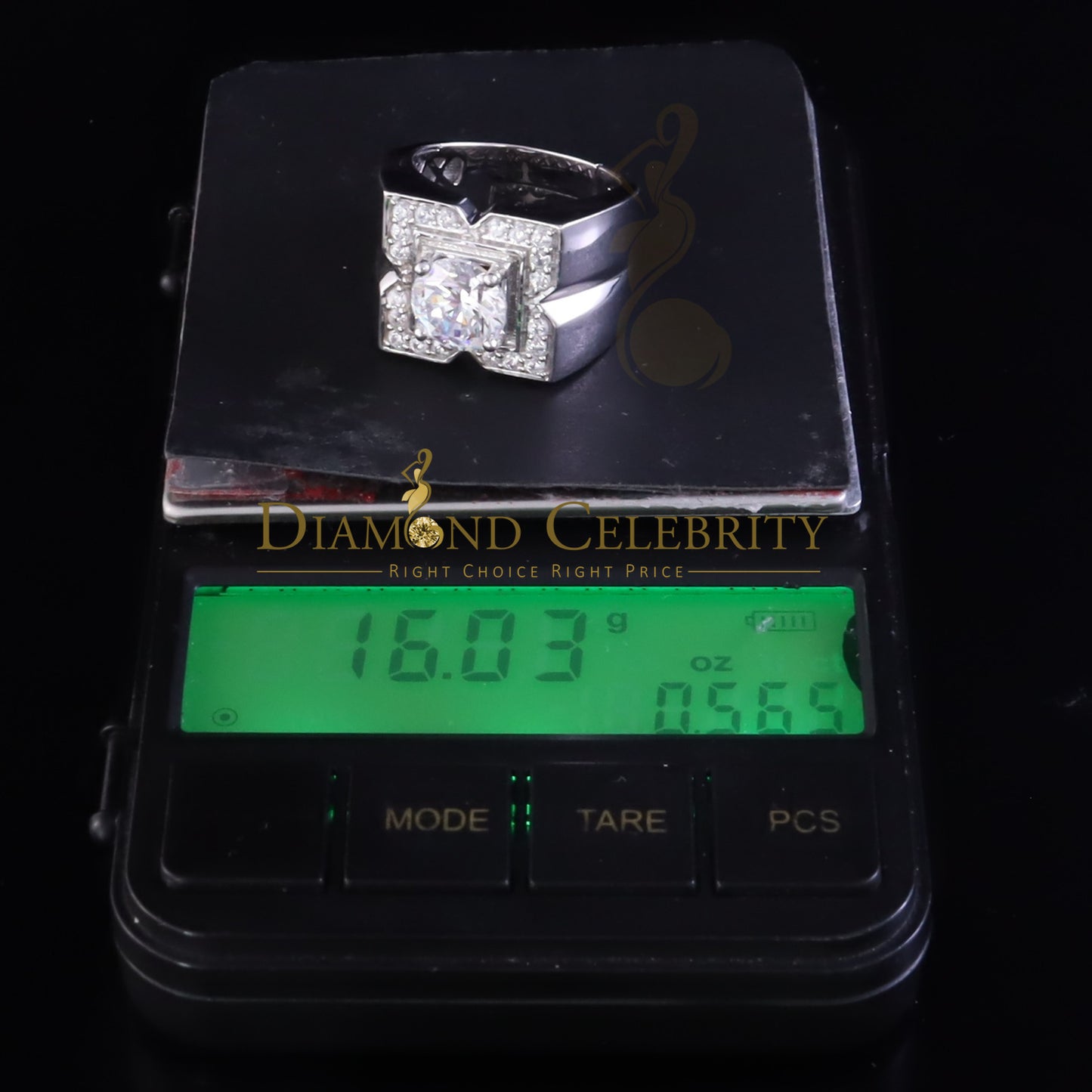 DiamondCelebritees 4.50ct Cubic Zirconia White 925 Silver Men's Adjustable Ring SZ From 9 to 11