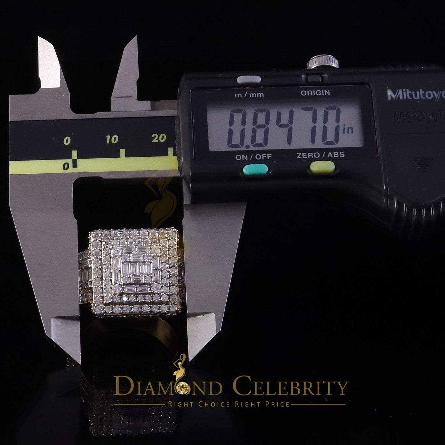 DiamondCelebritees 925 Yellow Silver 5.00ct VVS 'D' Moissanite Stone Men's for Square Rings Size 10