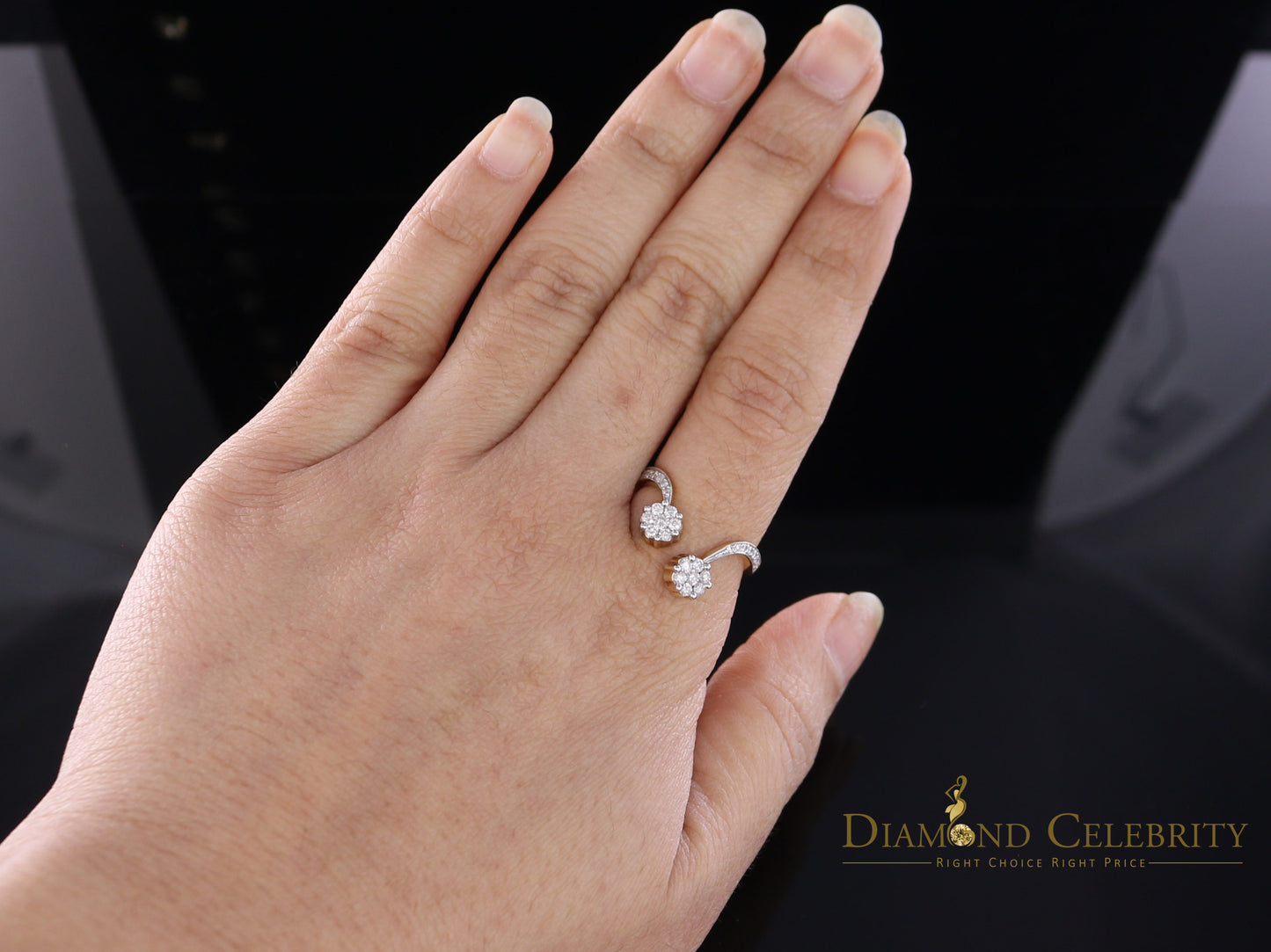 DiamondCelebritees Real 14kt Yellow Gold with 0.50CT Real Diamond 2 TINY FLOWER Ring Size 7.5