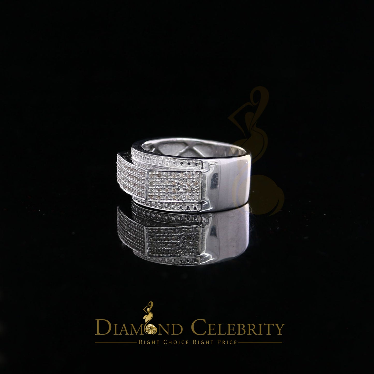DiamondCelebritees Trendy Micro 0.33ct Real Diamond Men's 925 Silver White Band Style Ring Sz 10