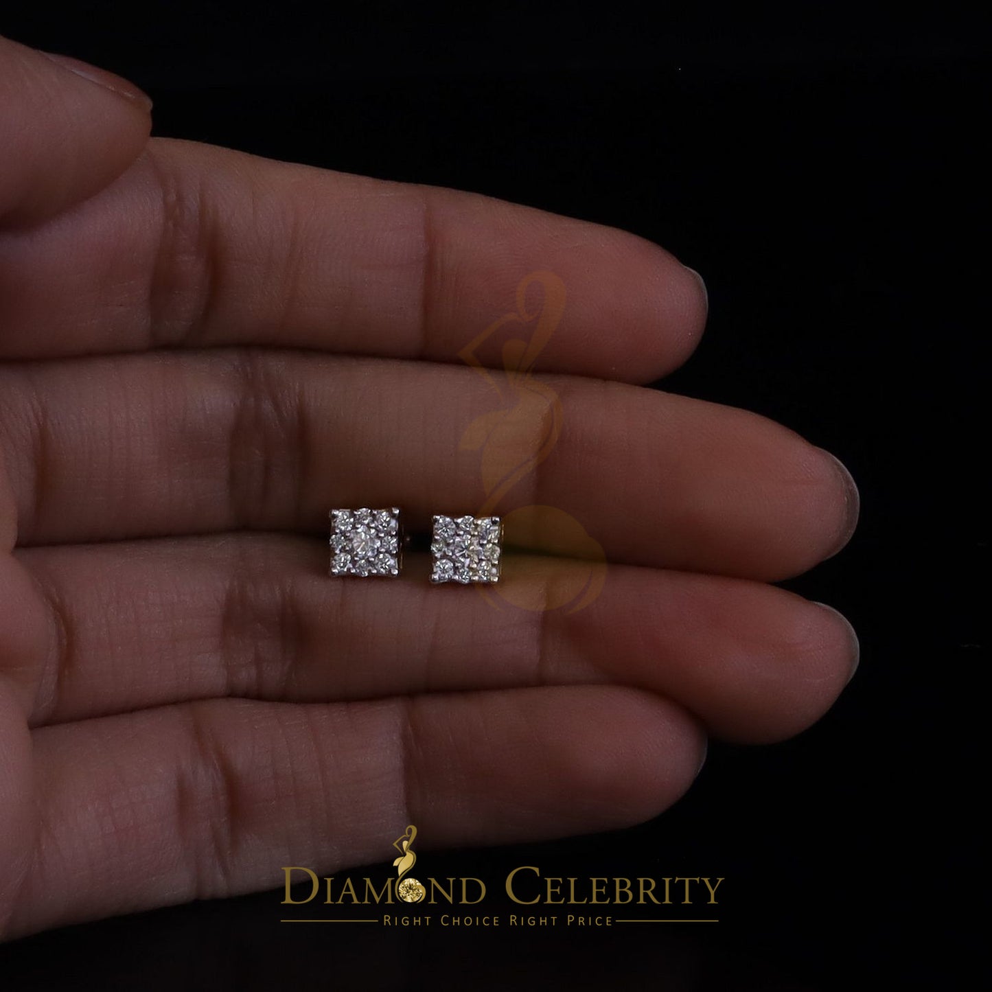 DiamondCelebritees Women's/Men's 925 Silver Yellow 0.50ct VVS 'D' Moissanite Square Stud Earrings