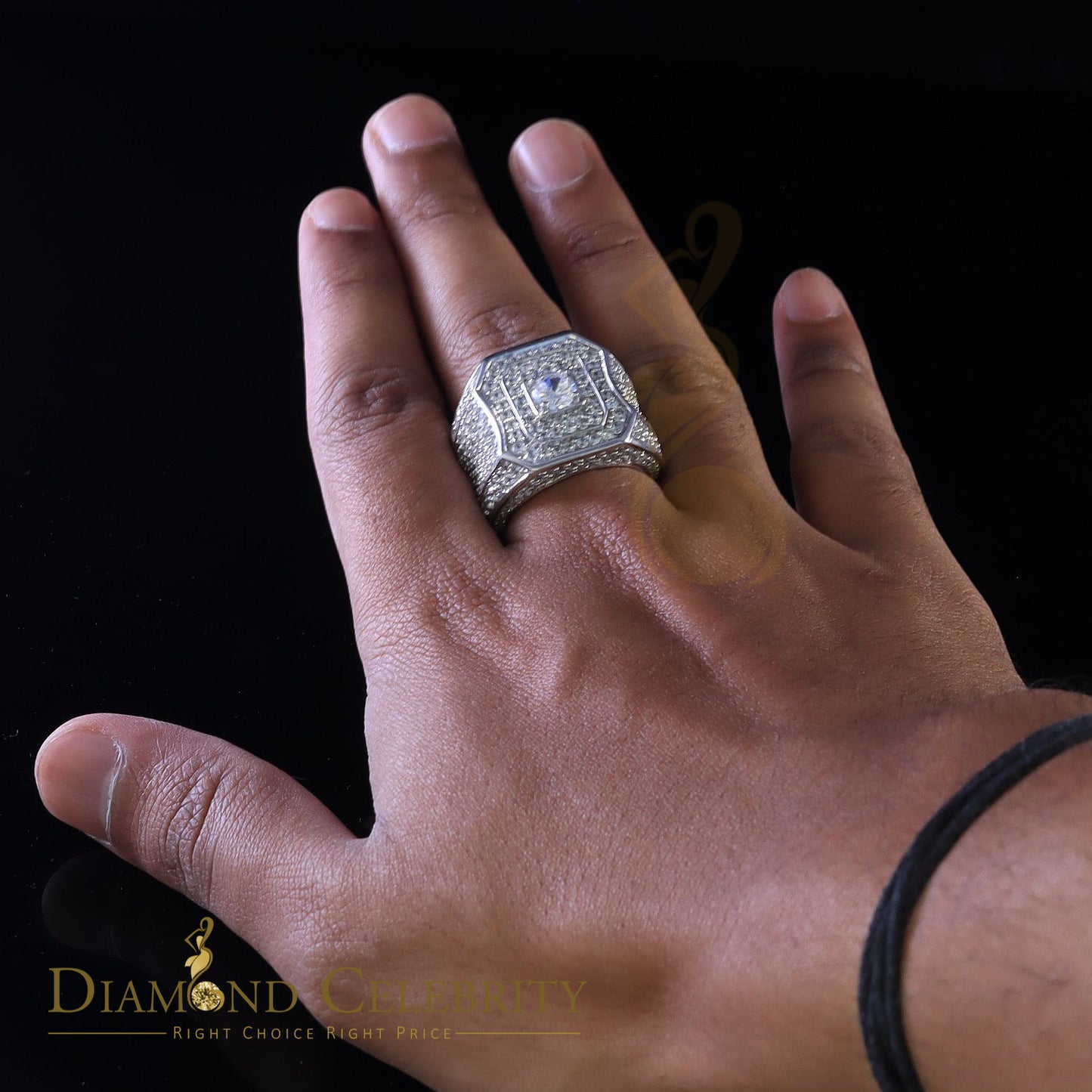 DiamondCelebritees 925 Silver White 14.00ct Cubic Zirconia Wide Band Men's Engagement Ring Size 10