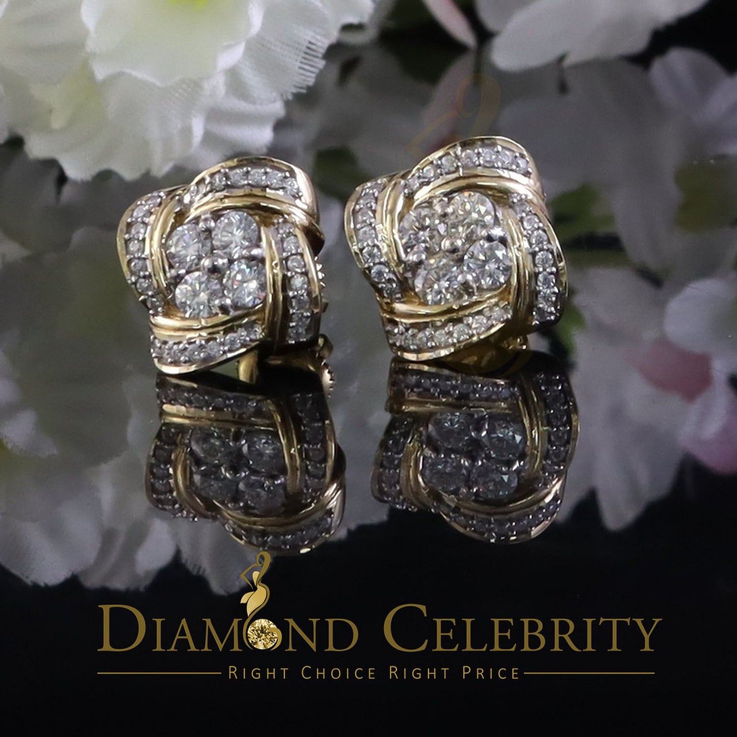 DiamondCelebritees New Men's Knot Stud 1.00ct VVS D Moissanite 925 Yellow Silver Women Earrings