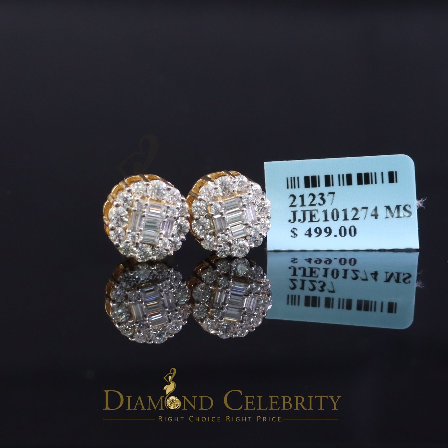DiamondCelebritees Men's/Womens 925 Silver Yellow 1.50ct VVS 'D' Moissanite Round Stud Earrings