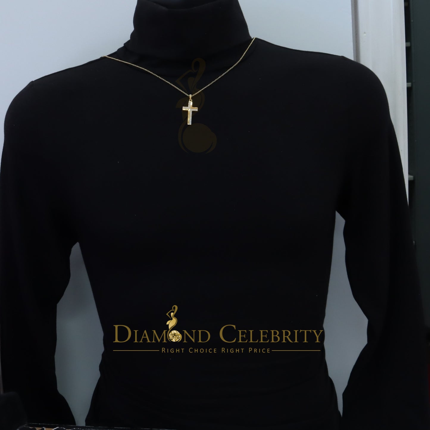 DiamondCelebritees Elegant Sleek Real 0.10ct Diamond 925 Silver CROSS with Necklace Yellow Pendant